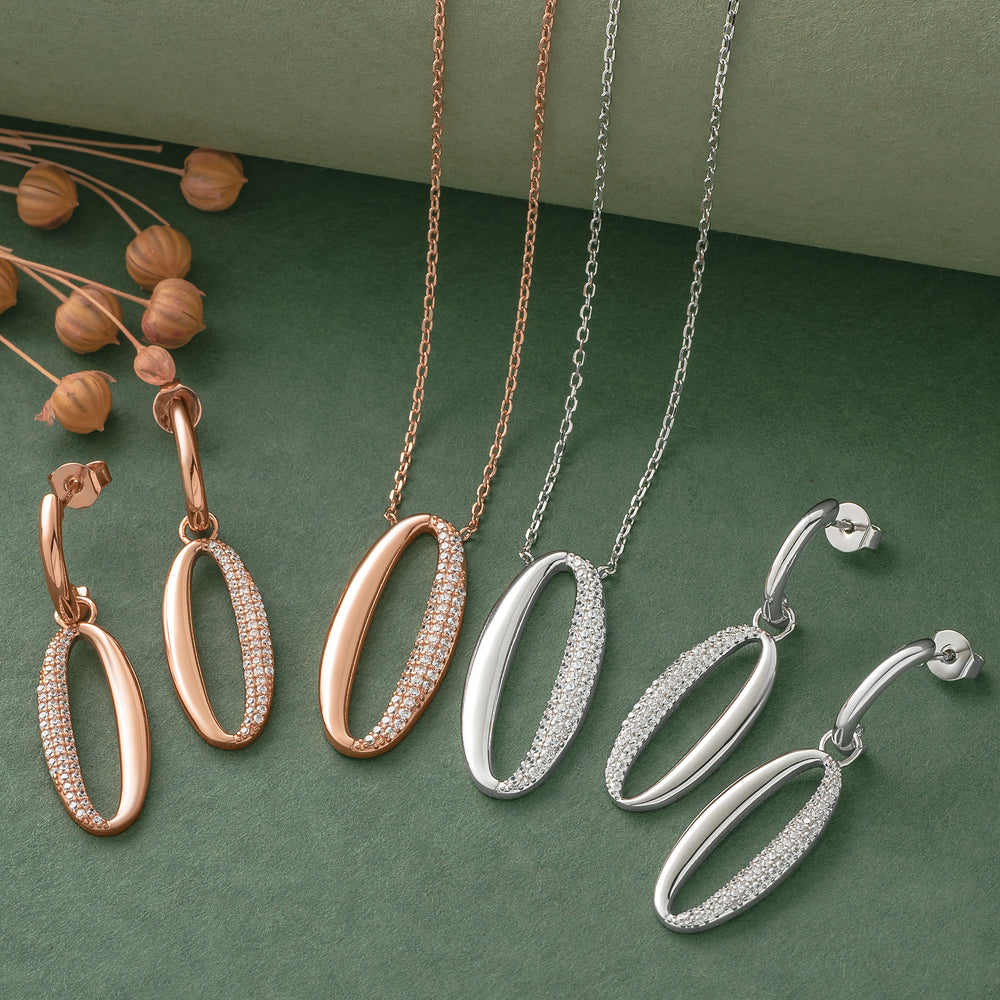 925 Silver Pendant Set With Earrings By Kesardeep For Women Rose Gold And Silver Plated Party Wear