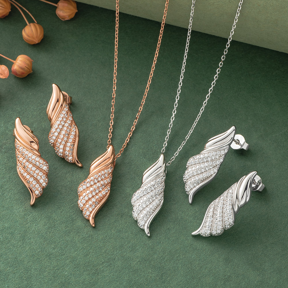 925 Silver Pendant Set With Earrings By Kesardeep For Women Rose Gold And Silver Plated Party Wear