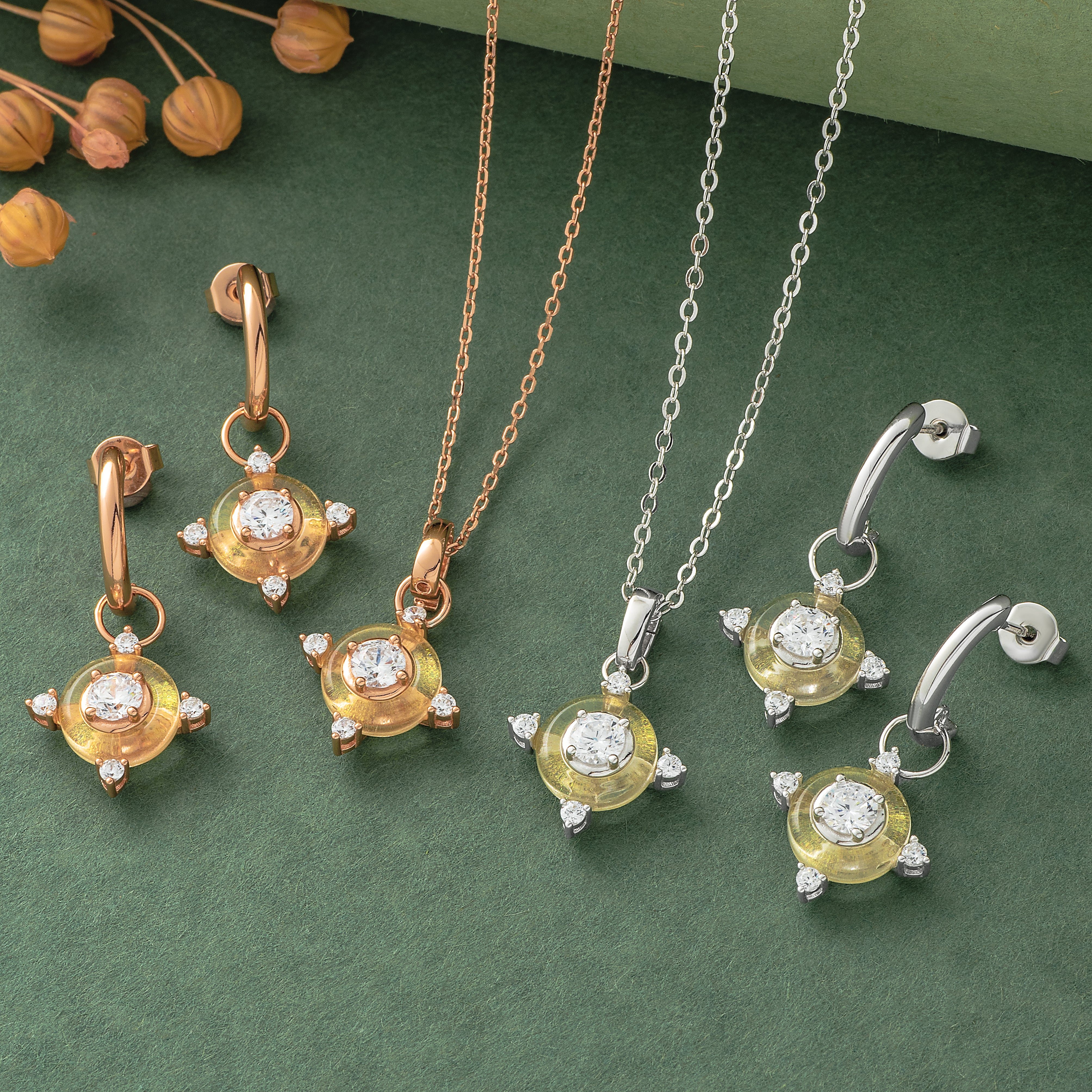 925 Silver Pendant Set With Earrings By Kesardeep For Women Rose Gold And Silver Plated Party Wear