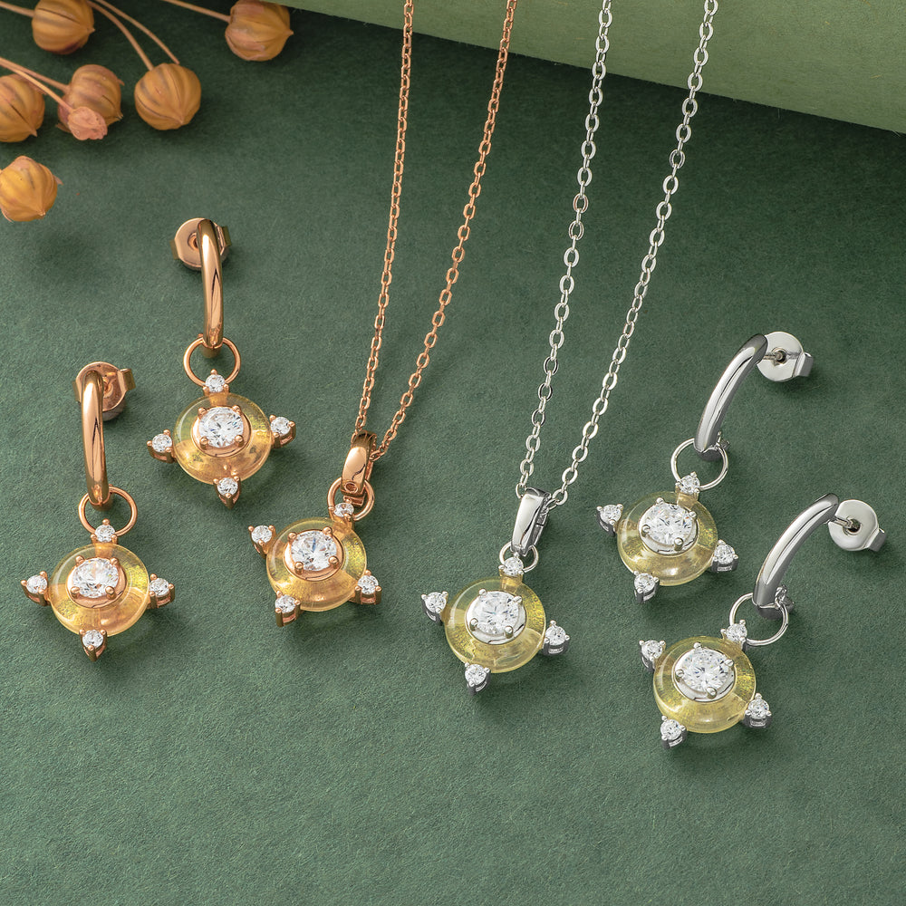 925 Silver Pendant Set With Earrings By Kesardeep For Women Rose Gold And Silver Plated Party Wear