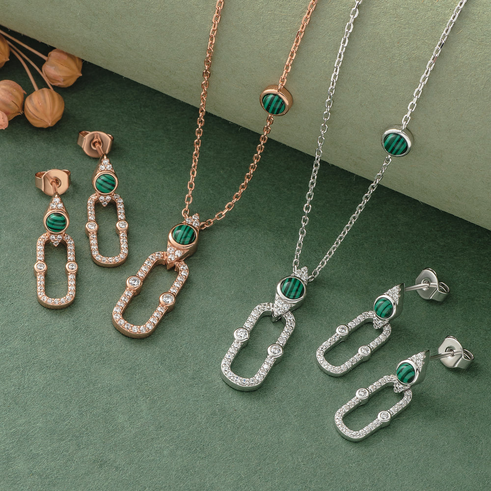925 Silver Pendant Set With Earrings By Kesardeep For Women Rose Gold And Silver Plated Party Wear