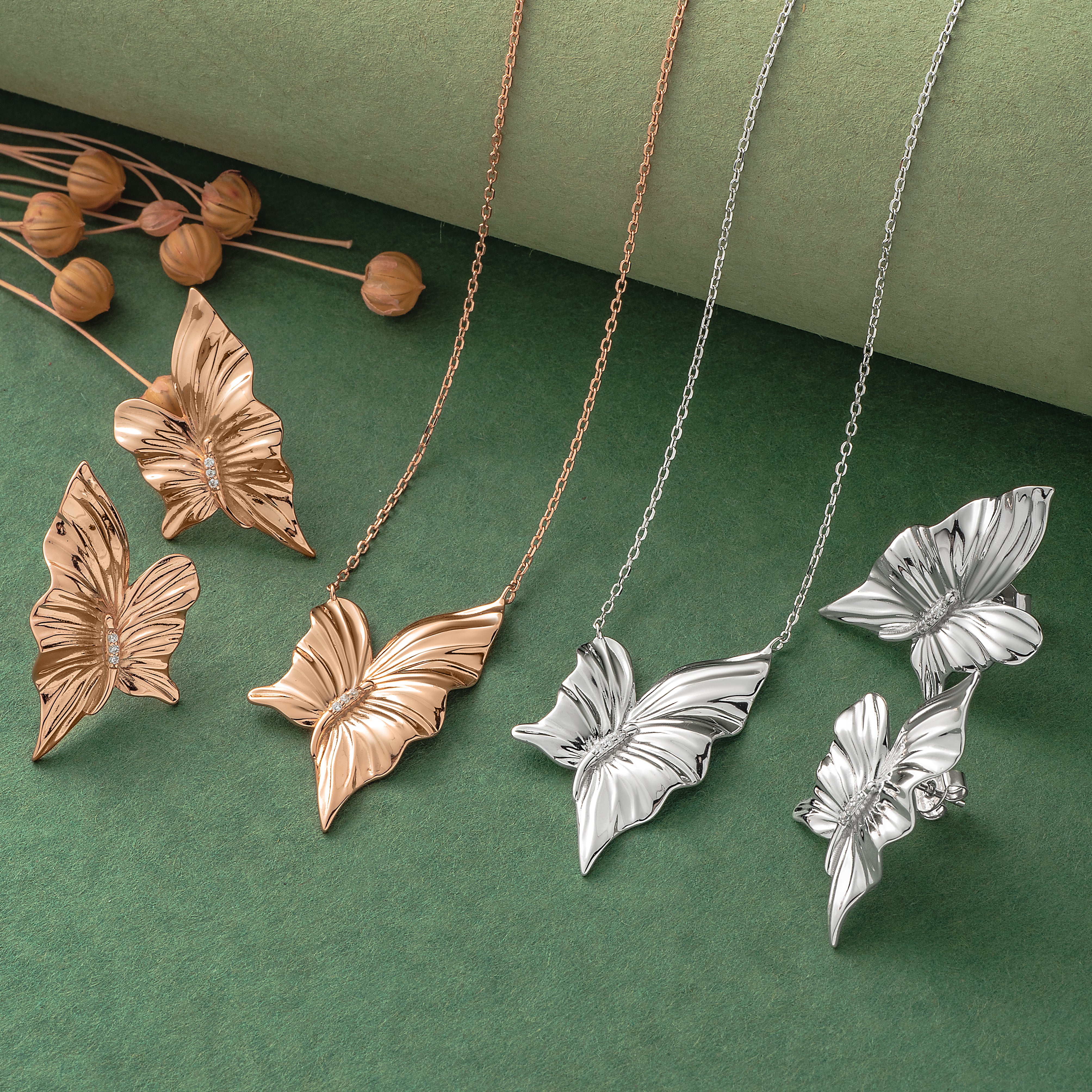 925 Silver Pendant Set With Earrings By Kesardeep For Women Rose Gold And Silver Plated Party Wear