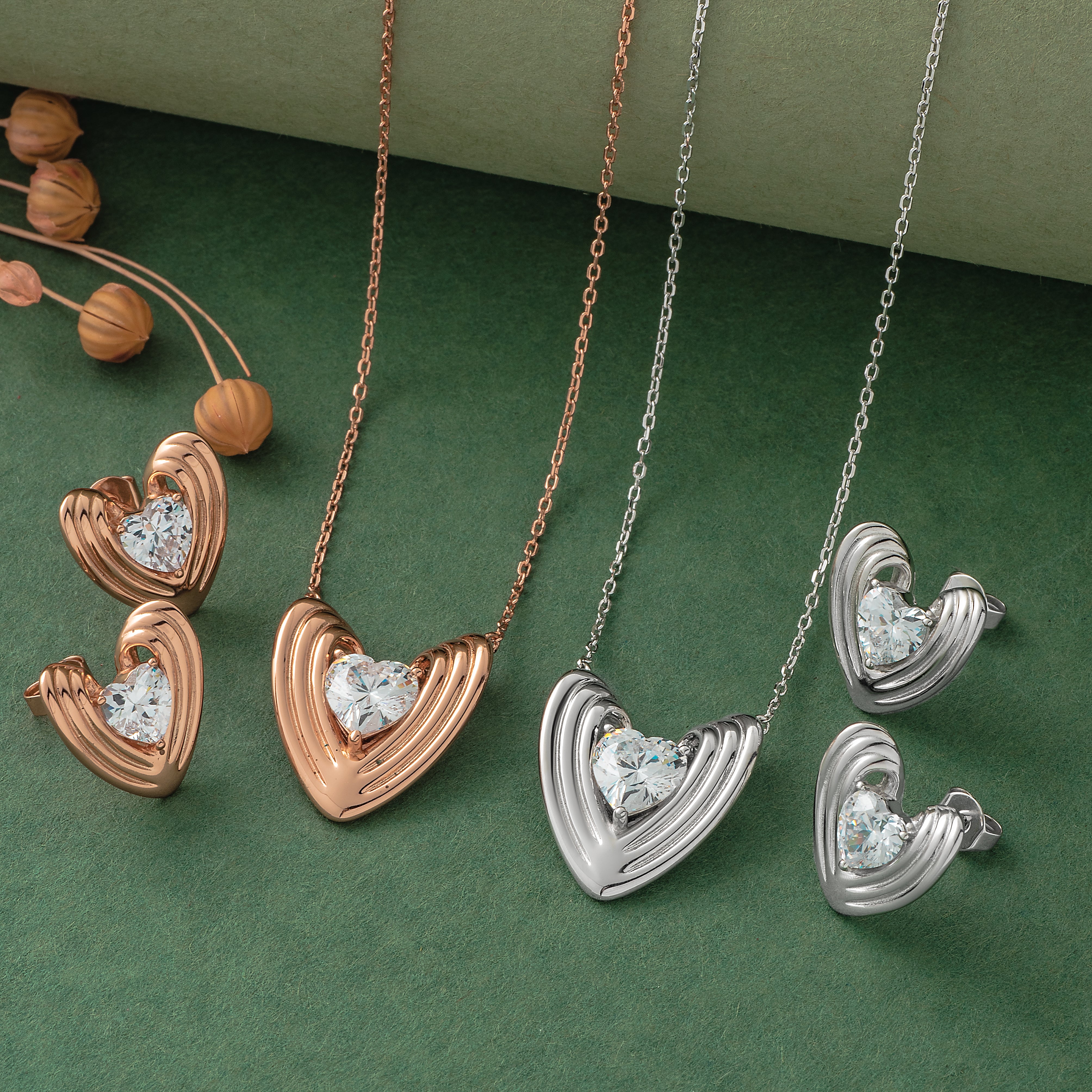 925 Silver Pendant Set With Earrings By Kesardeep For Women Rose Gold And Silver Plated Party Wear