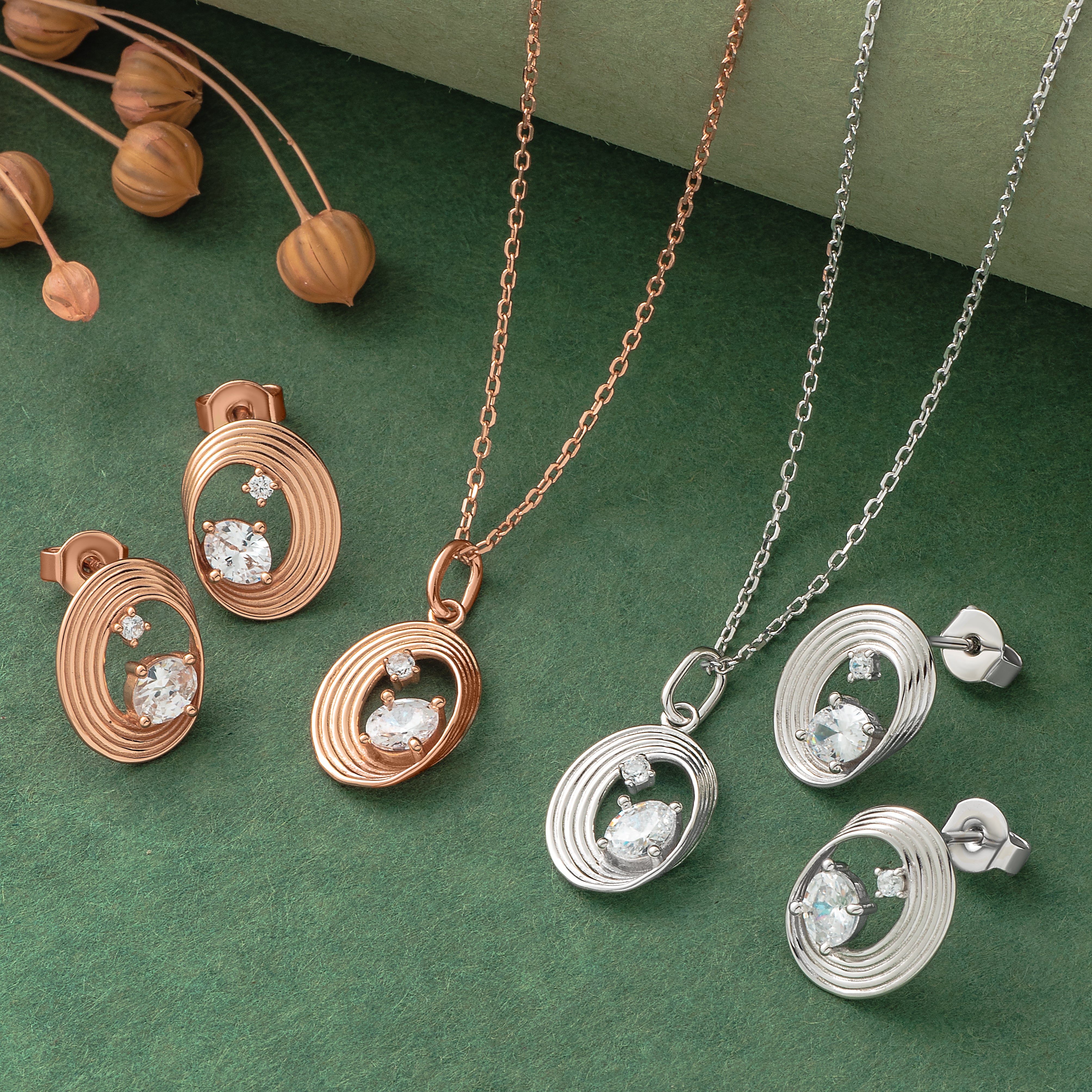 925 Silver Pendant Set With Earrings By Kesardeep For Women Rose Gold And Silver Plated Party Wear