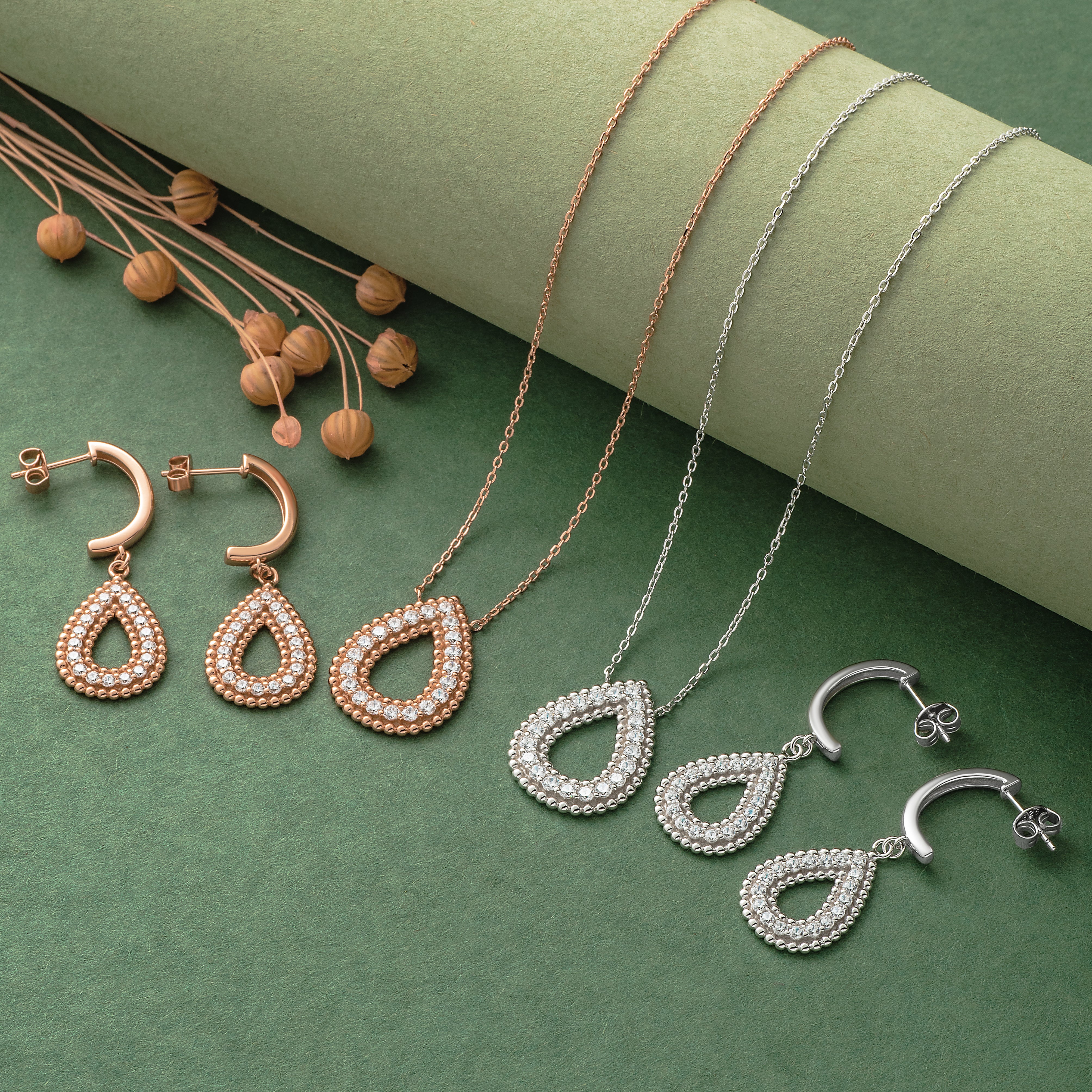 925 Silver Pendant Set With Earrings By Kesardeep For Women Rose Gold And Silver Plated Party Wear
