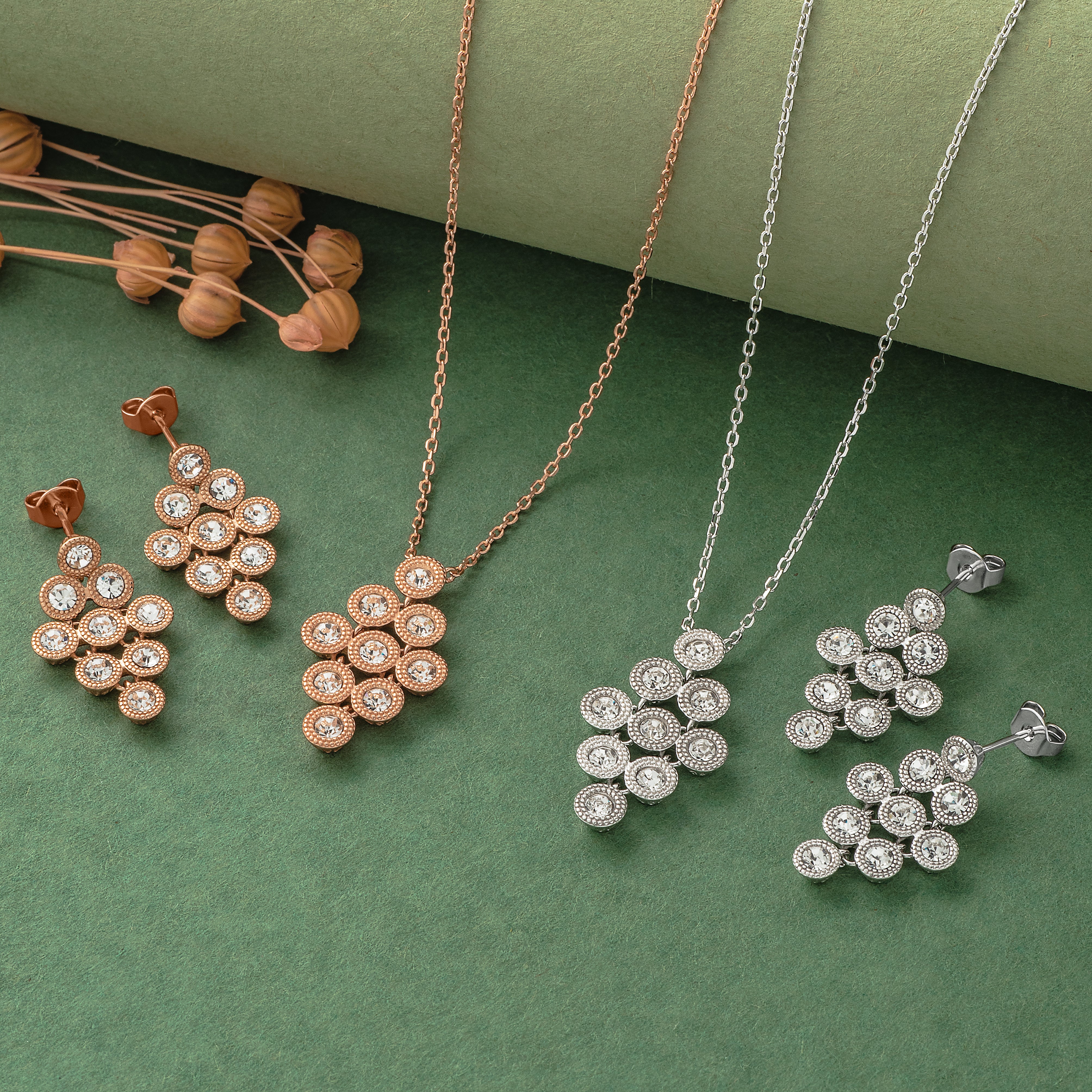 925 Silver Pendent Set With Earrings By Kesardeep For Women Rose Gold And Silver Plated Party Wear