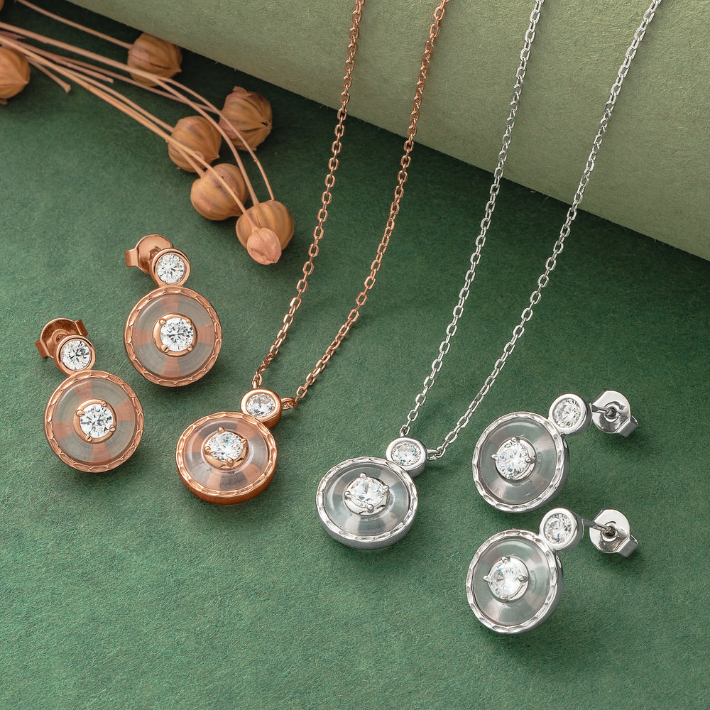 925 Silver Pendent Set With Earrings By Kesardeep For Women Rose Gold And Silver Plated Party Wear