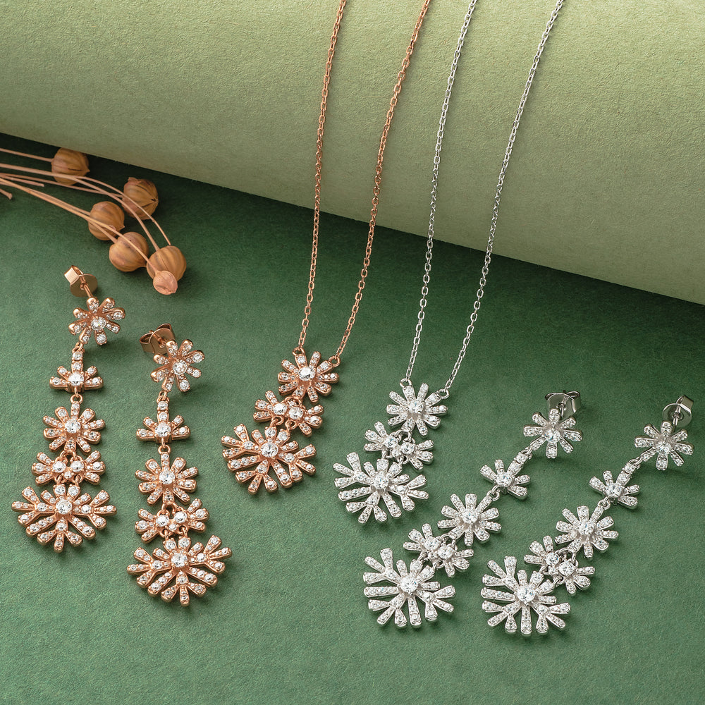 925 Silver Pendent Set With Earrings By Kesardeep For Women Rose Gold And Silver Plated Party Wear