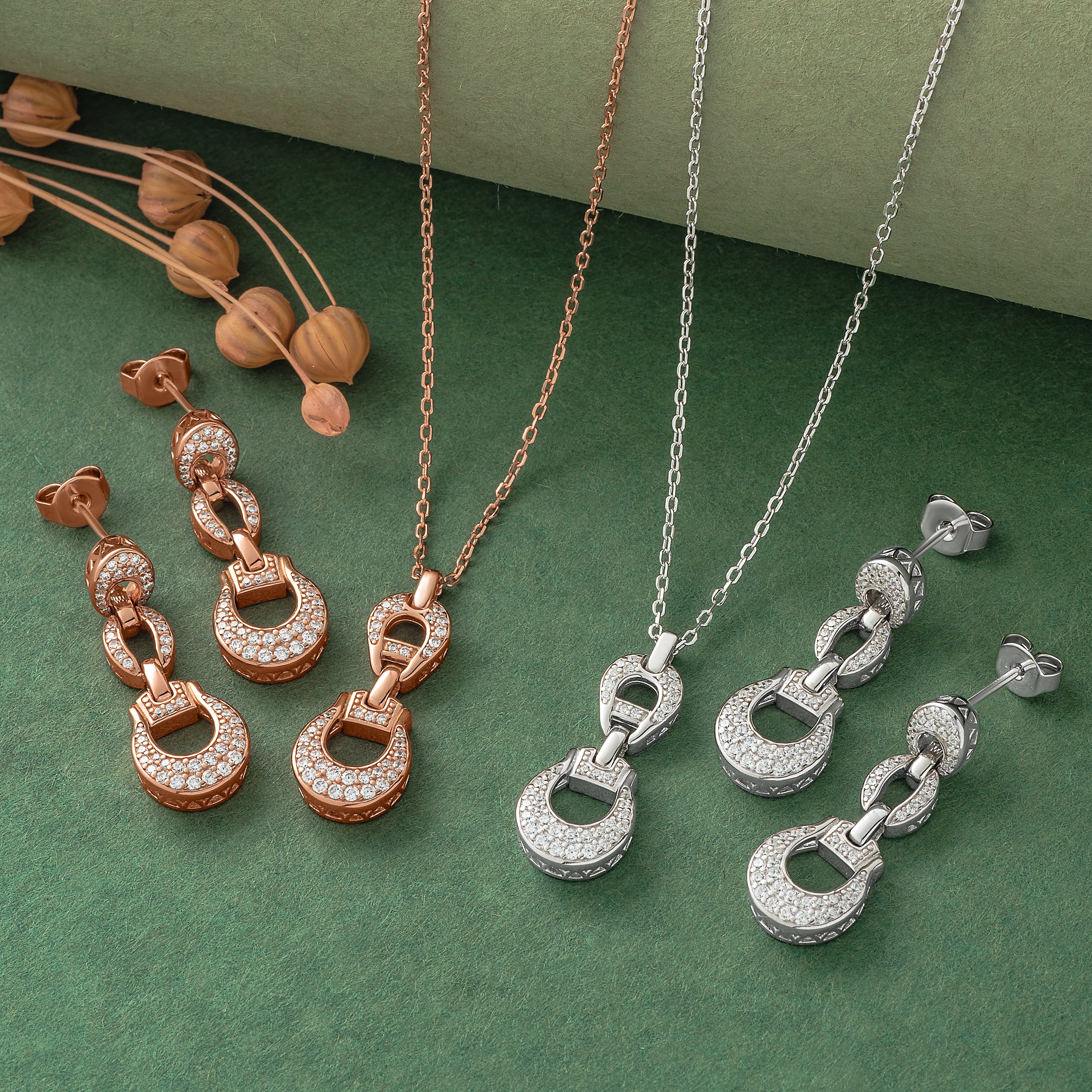 925 Silver Pendent Set With Earrings By Kesardeep For Women Rose Gold And Silver Plated Party Wear