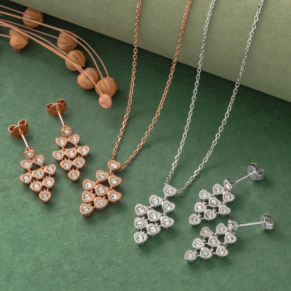925 Silver Pendent Set With Earrings By Kesardeep For Women Rose Gold And Silver Plated Party Wear