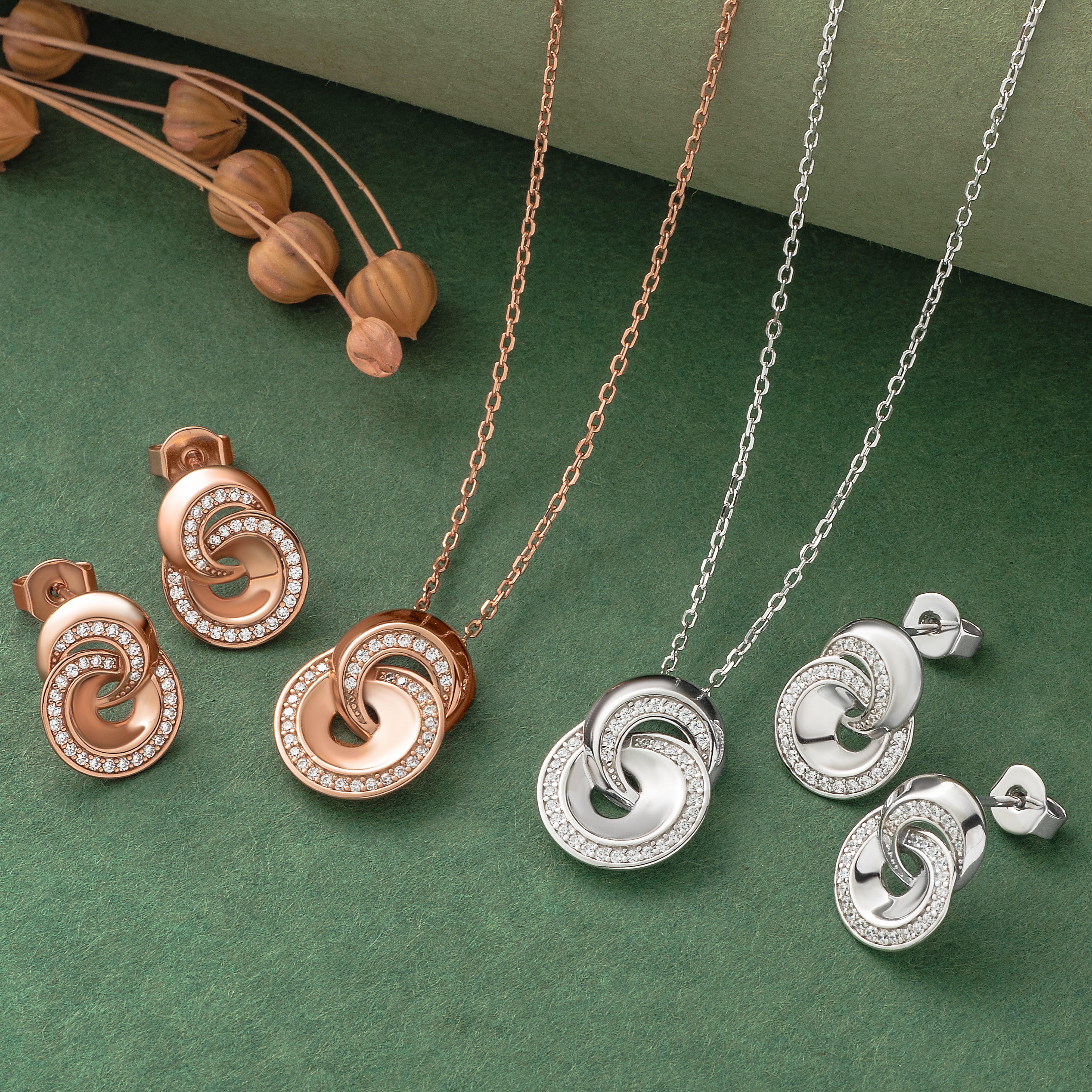 925 Silver Pendent Set With Earrings By Kesardeep For Women Rose Gold And Silver Plated Party Wear