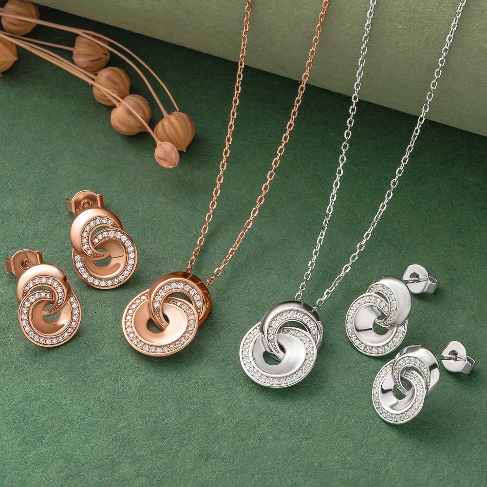 925 Silver Pendent Set With Earrings By Kesardeep For Women Rose Gold And Silver Plated Party Wear