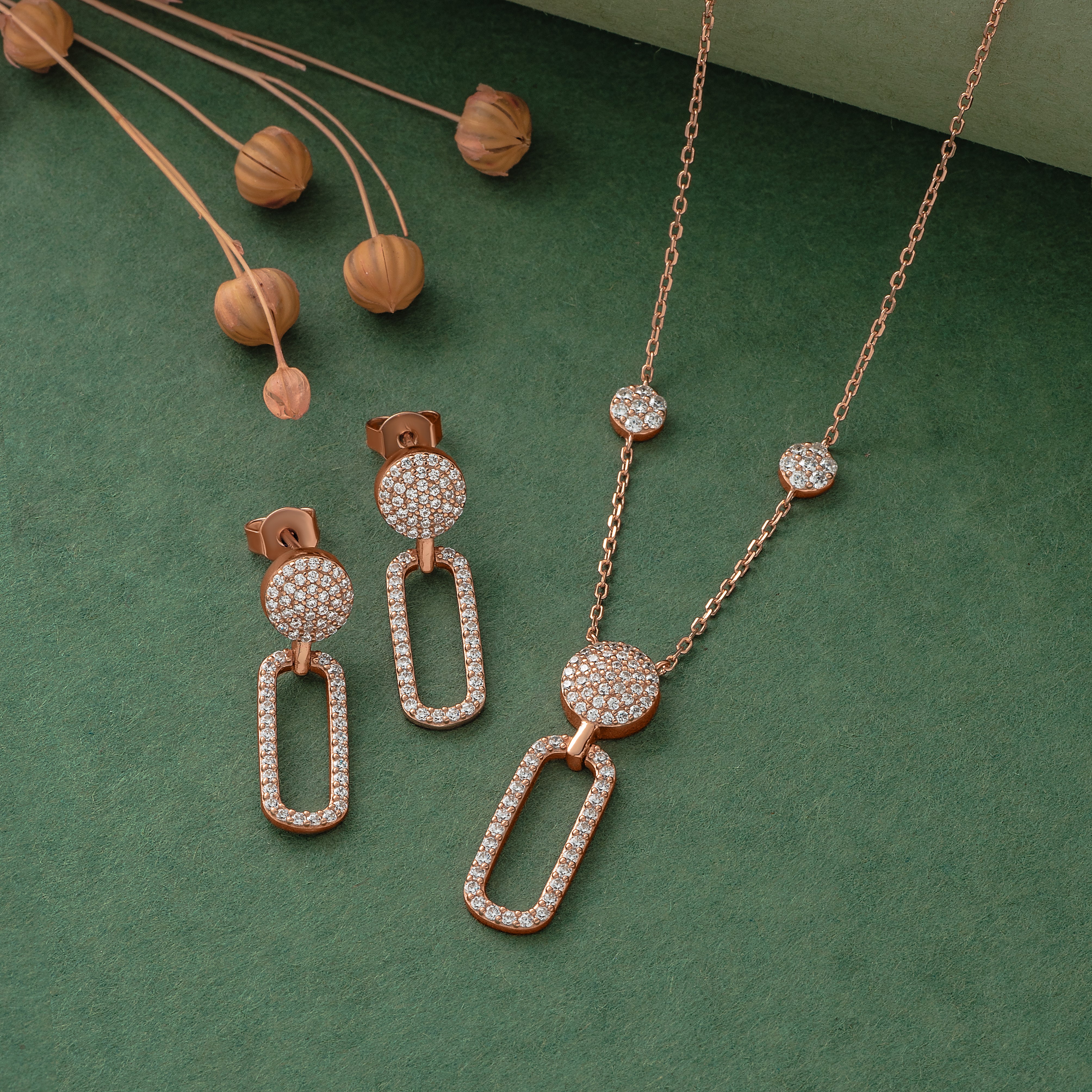 925 Silver Pendent Set With Earrings By Kesardeep For Women Rose Gold Plated Party Wear