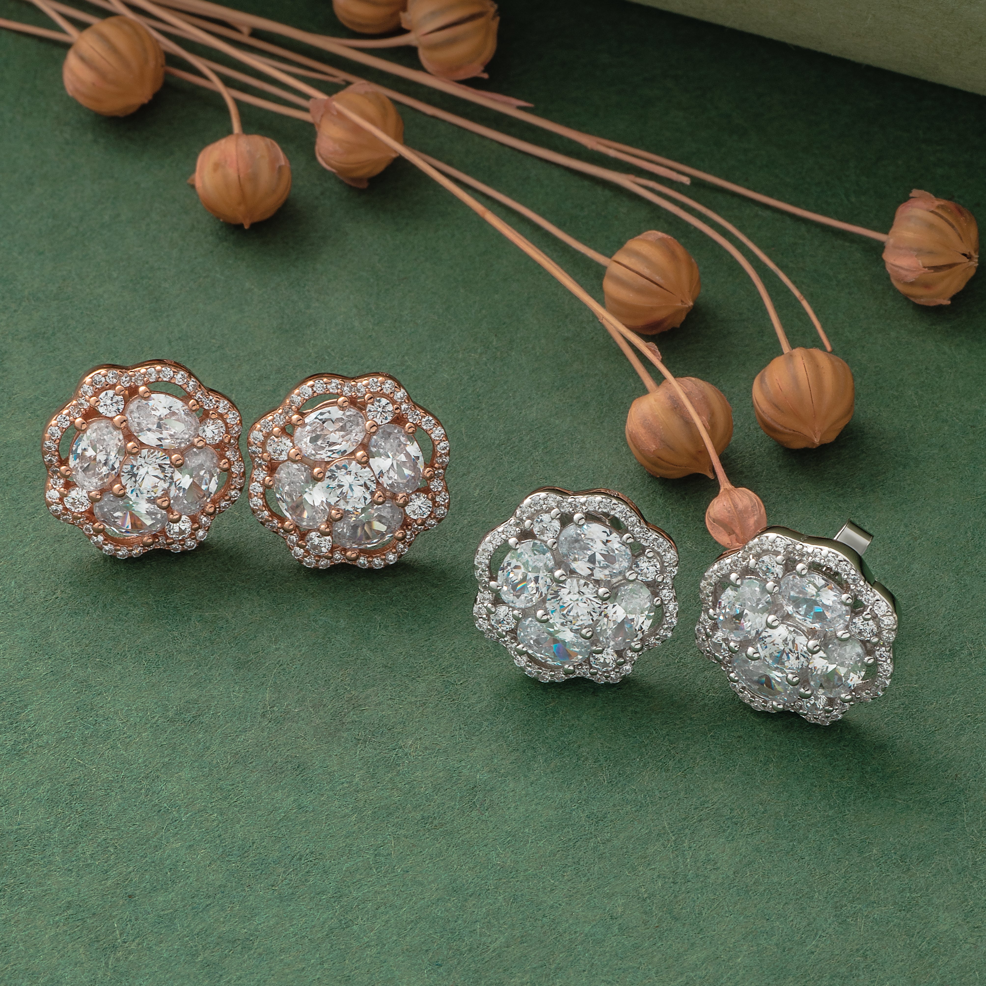 925 Silver Studs By Kesardeep For Women Rose Gold And Silver Plated Party Wear