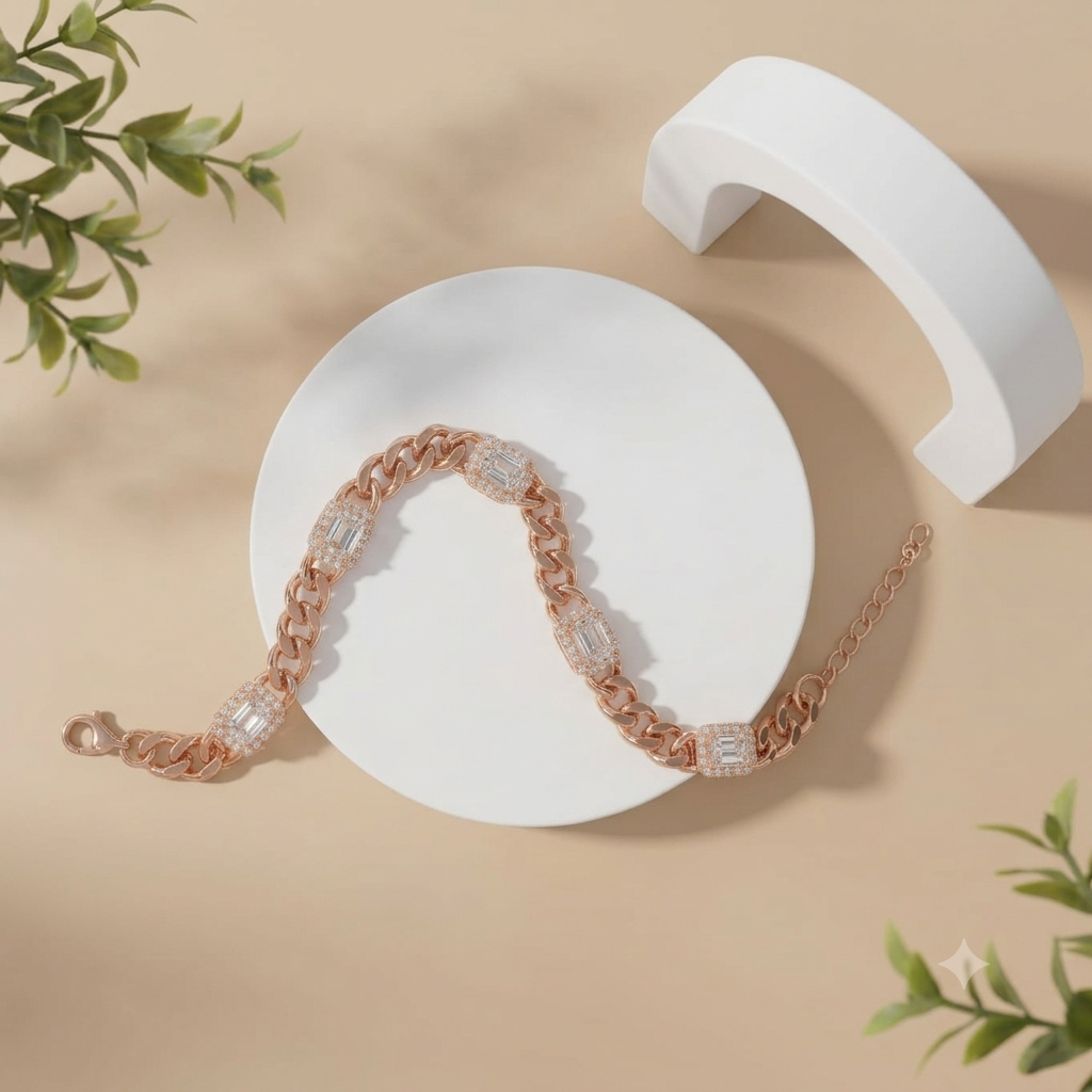 925 Silver Bracelet By Kesardeep For Women  Rose Gold Plated Daily Wear