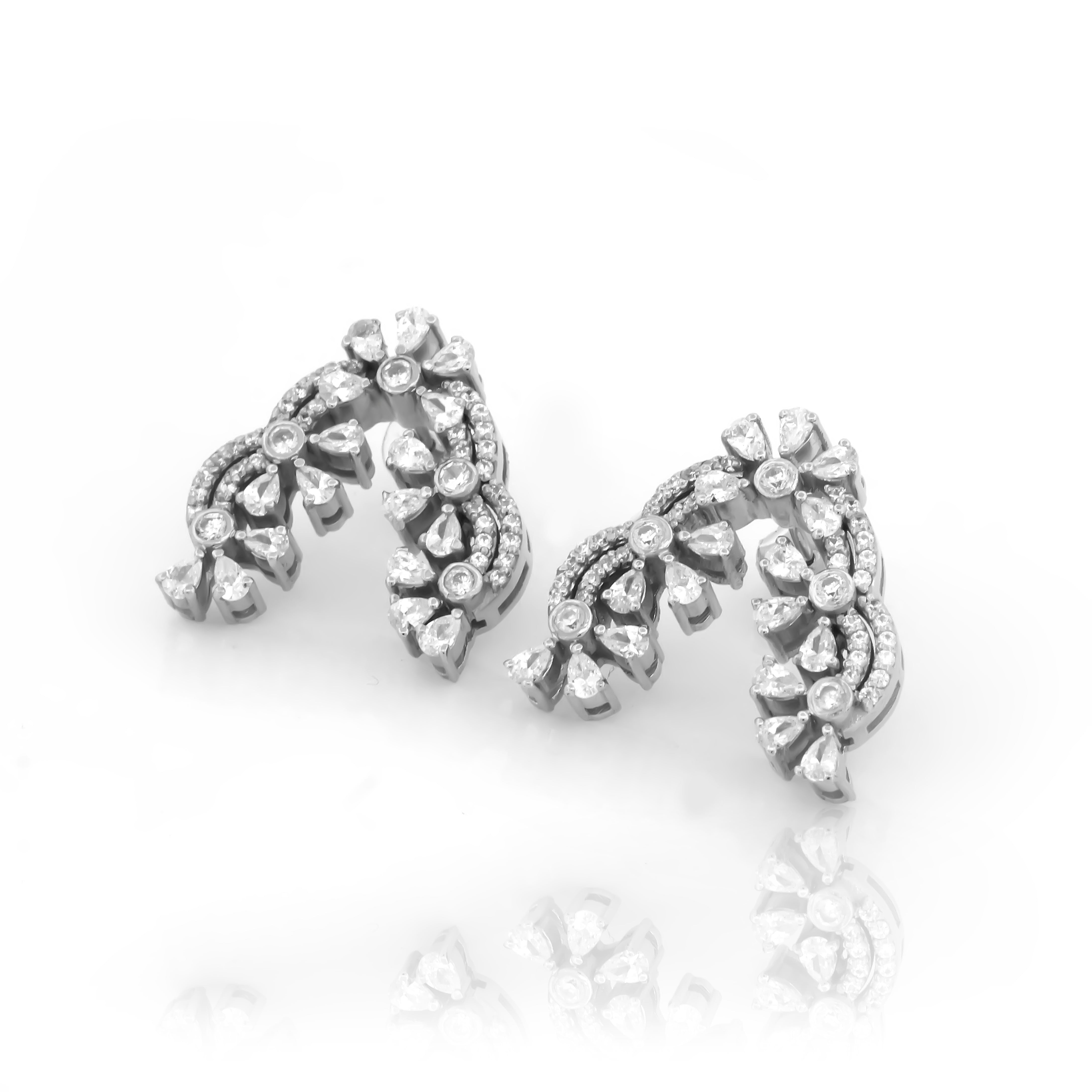 925 Sterling Silver CZ Stone Light Weight Earrings For Women By Kesardeep