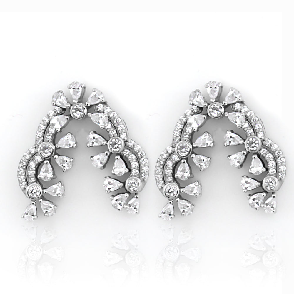 925 Sterling Silver CZ Stone Light Weight Earrings For Women By Kesardeep