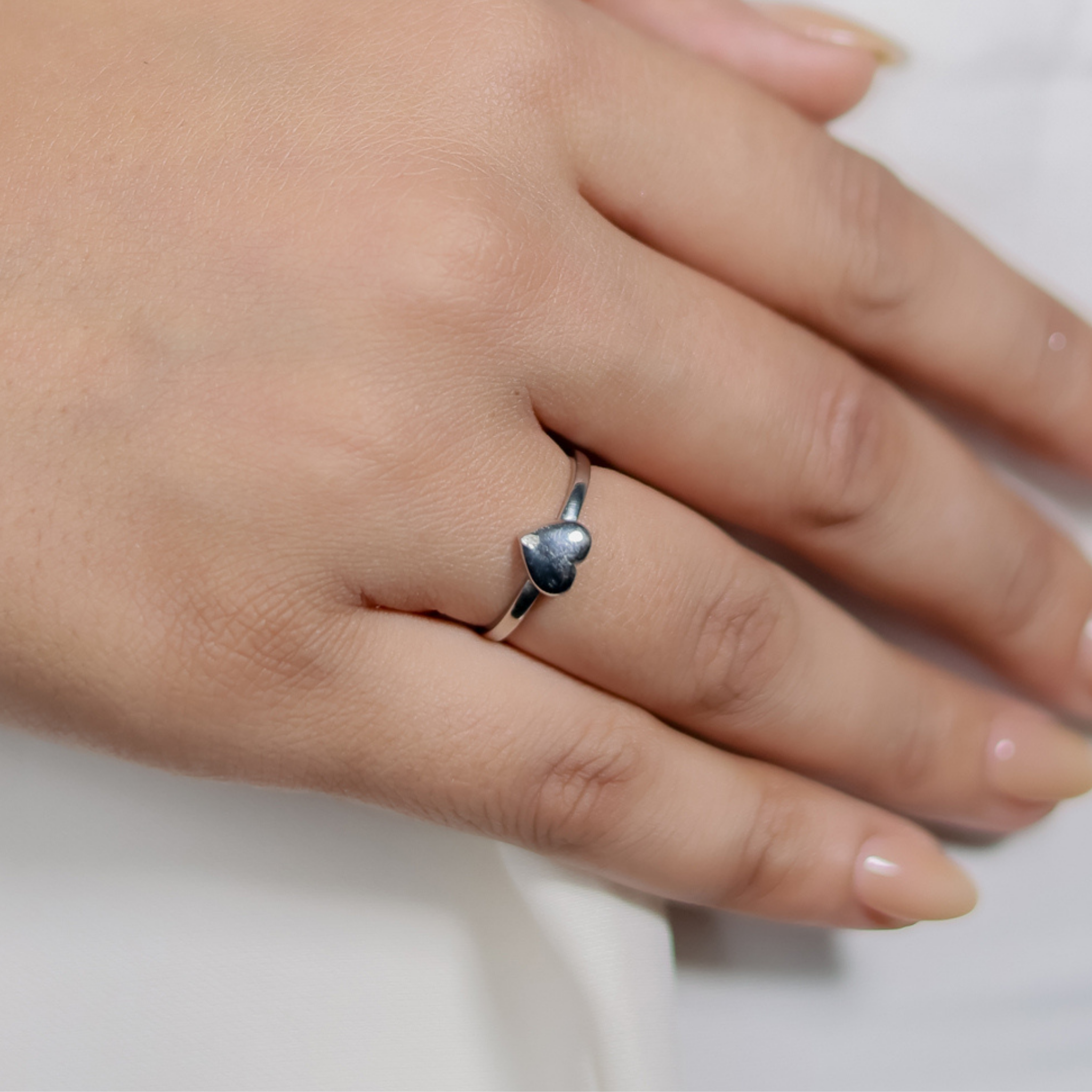 Heart Shape Tiny Promise Ring, Hallmarked 925 Sterling Silver White Gold - sitabo