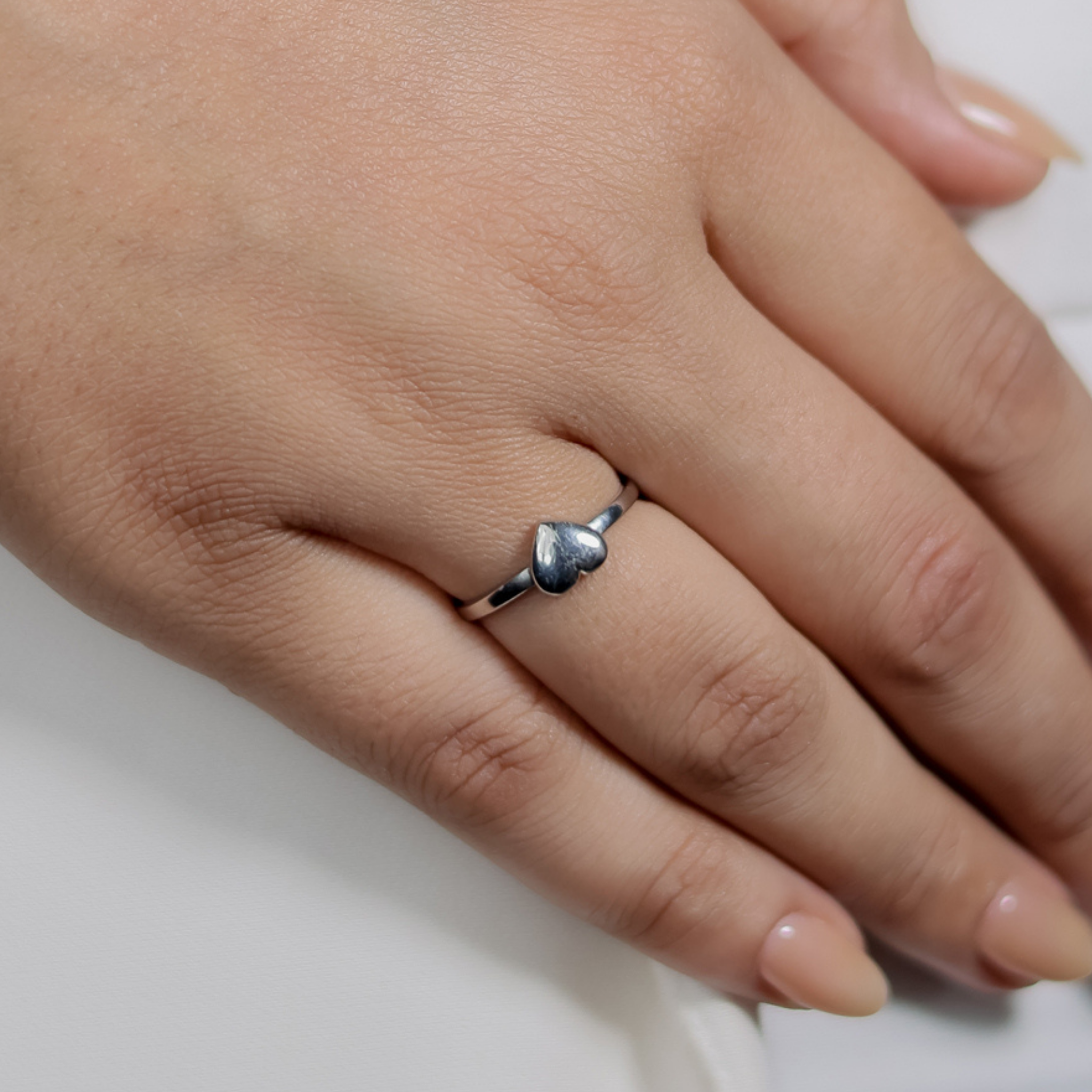 Heart Shape Tiny Promise Ring, Hallmarked 925 Sterling Silver White Gold - sitabo