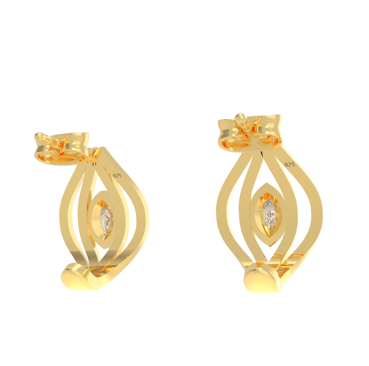 Marquise Coconut Shell Stud Earrings, Hallmarked 925 Sterling Silver - sitabo