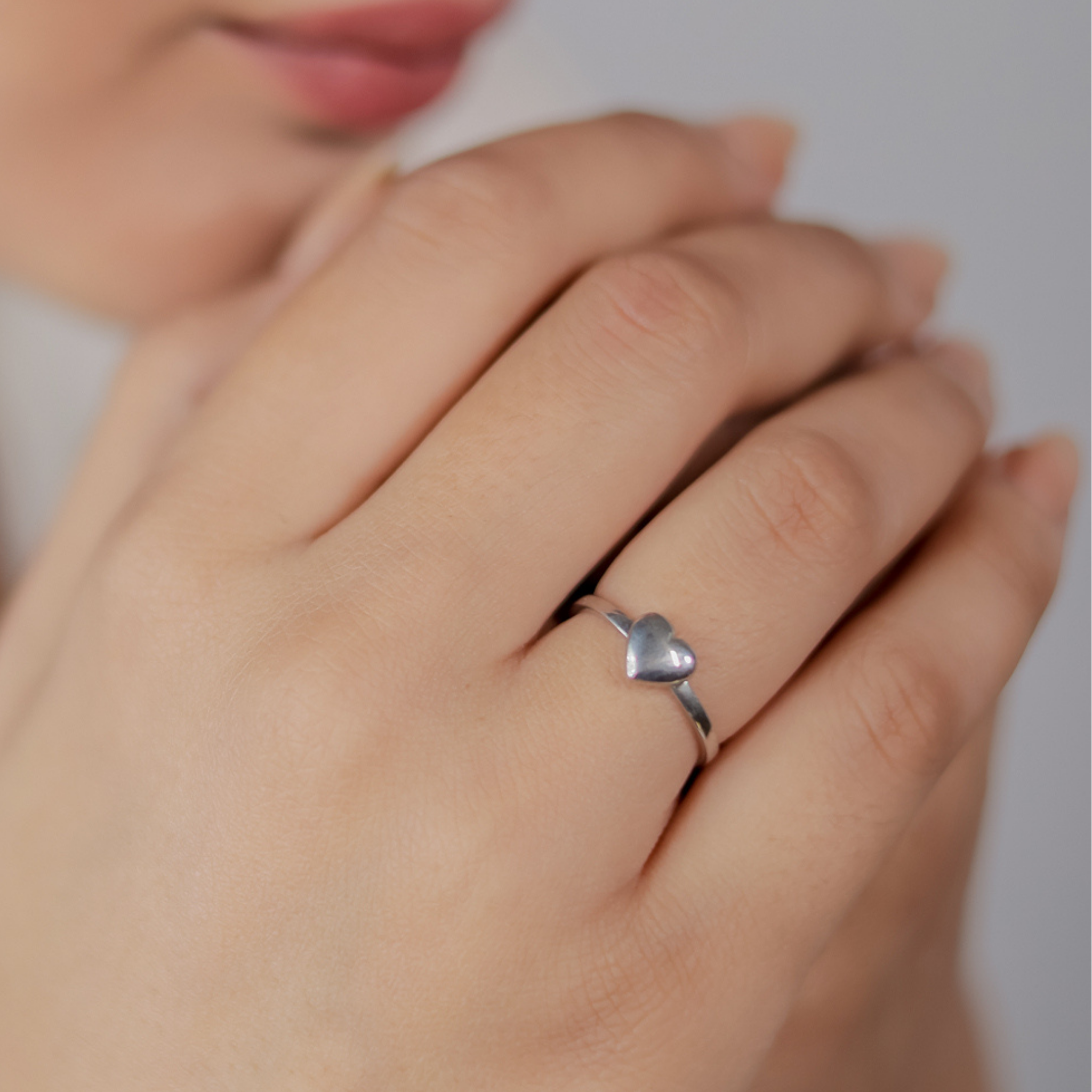 Heart Shape Tiny Promise Ring, Hallmarked 925 Sterling Silver White Gold - sitabo