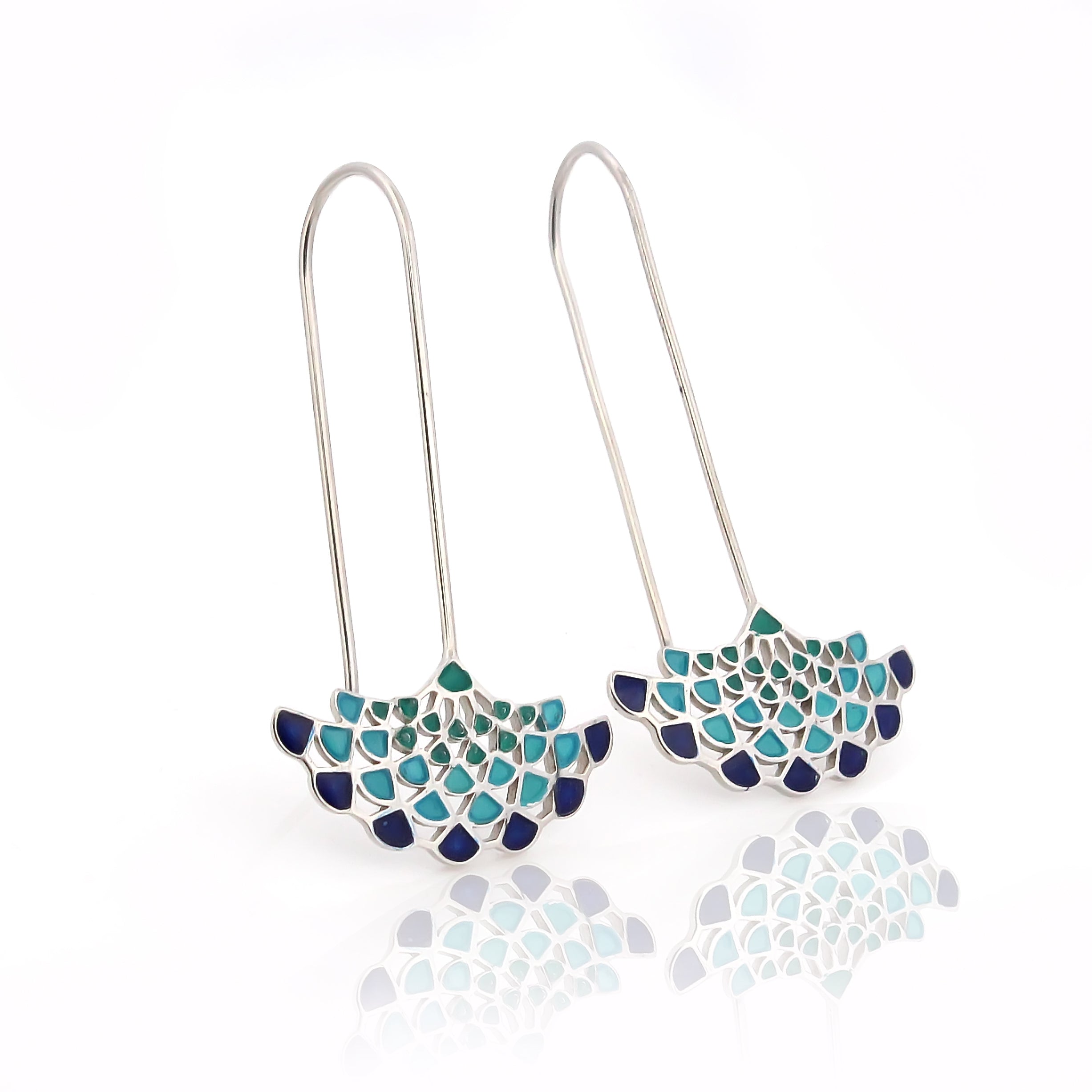 silver Peacock Feather Earrings