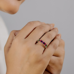 Baguette Cut Multi Sapphire Eternity Band Rose Gold Plated- Hallmarked 925 Sterling Silver - sitabo