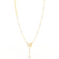 Adorable Butterfly Pearl Y Shape Necklace, Hallmarked 925 Sterling Silver sterlyn 925