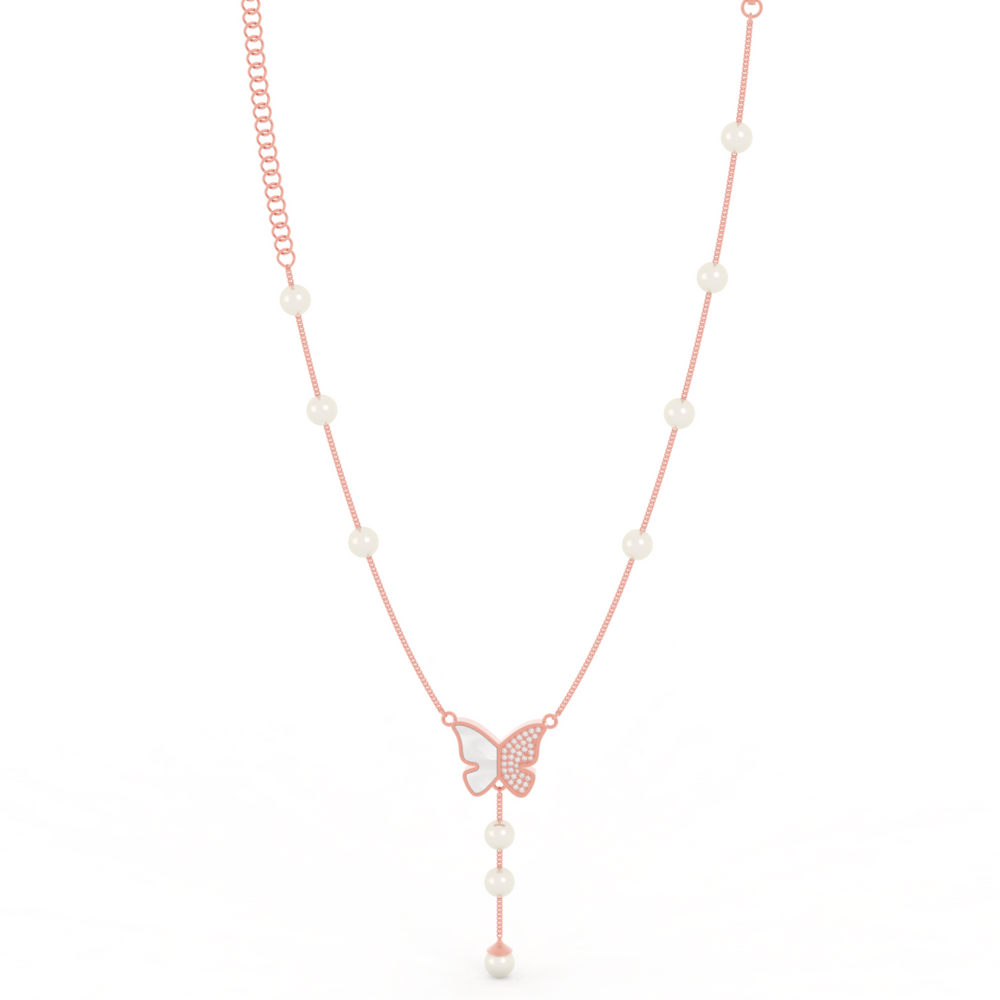 Adorable Butterfly Pearl Y Shape Necklace, Hallmarked 925 Sterling Silver sterlyn 925