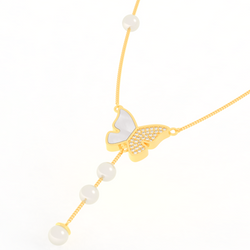 Adorable Butterfly Pearl Y Shape Necklace, Hallmarked 925 Sterling Silver sterlyn 925