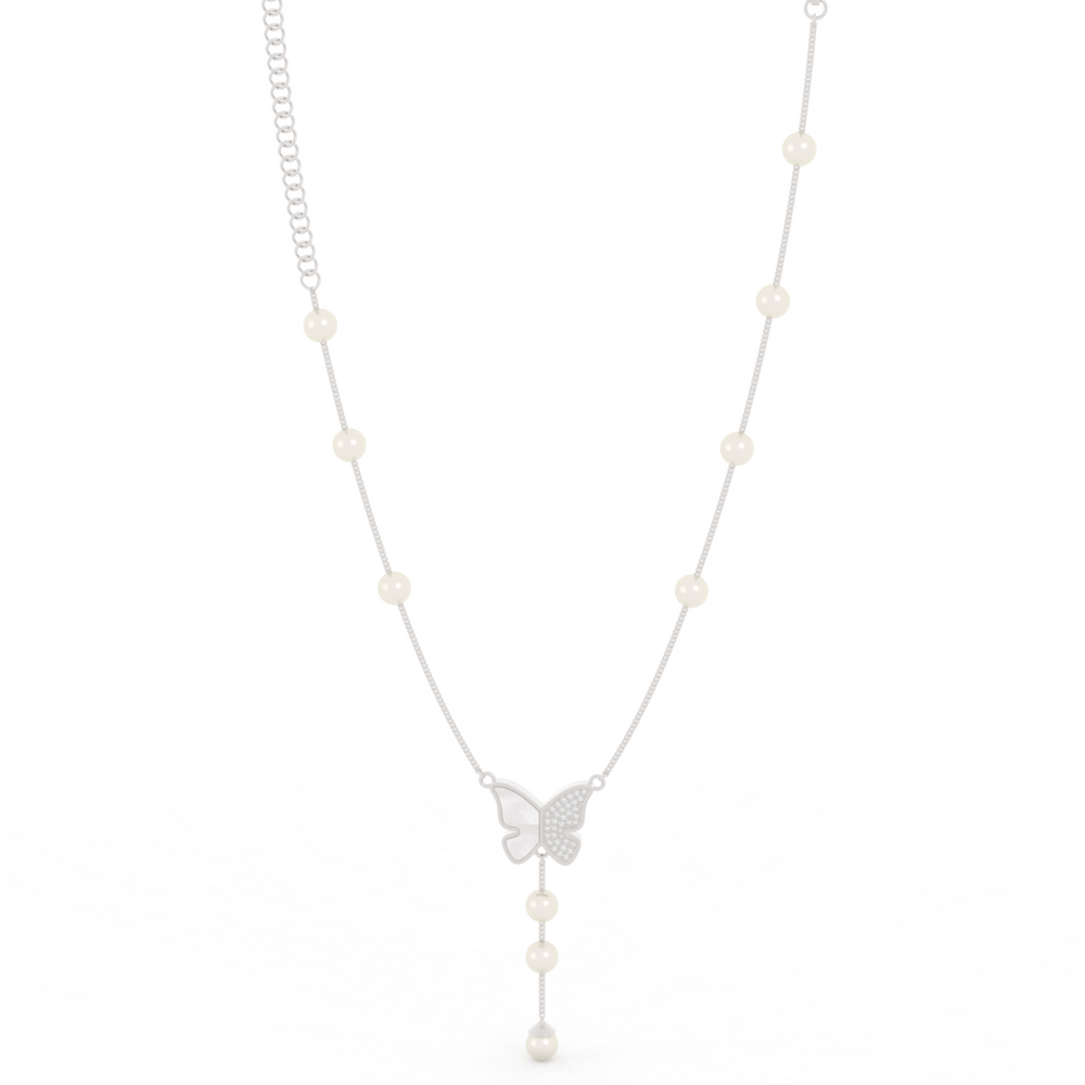 Adorable Butterfly Pearl Y Shape Necklace, Hallmarked 925 Sterling Silver sterlyn 925