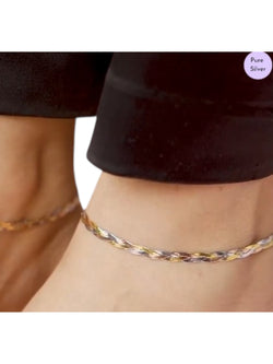 Triple Tone Braided 925 Silver Anklet By Kesardeep Impex For Women