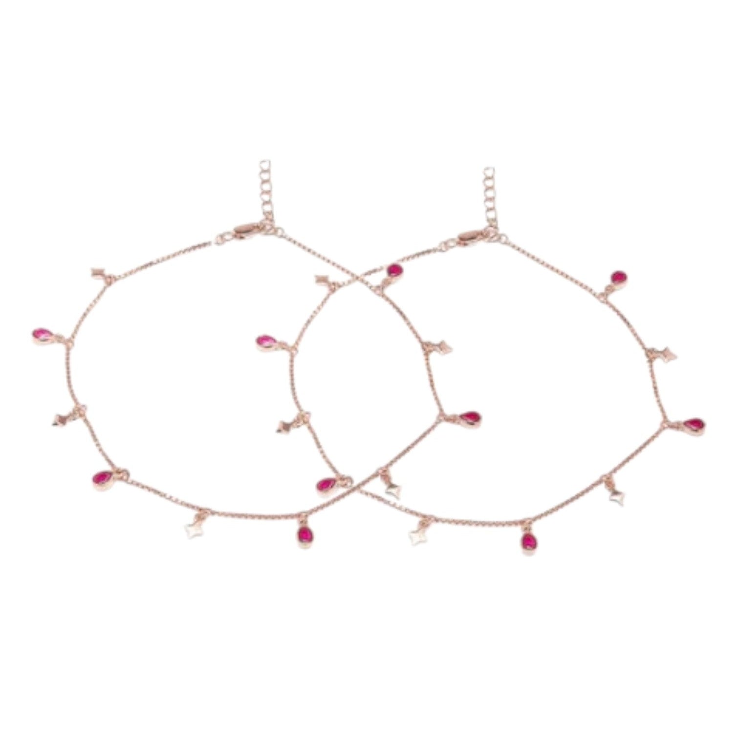 Star Rose Gold Plated Colour CZ 925 Sterling Silver Anklet By Kesardeep Impex For Women