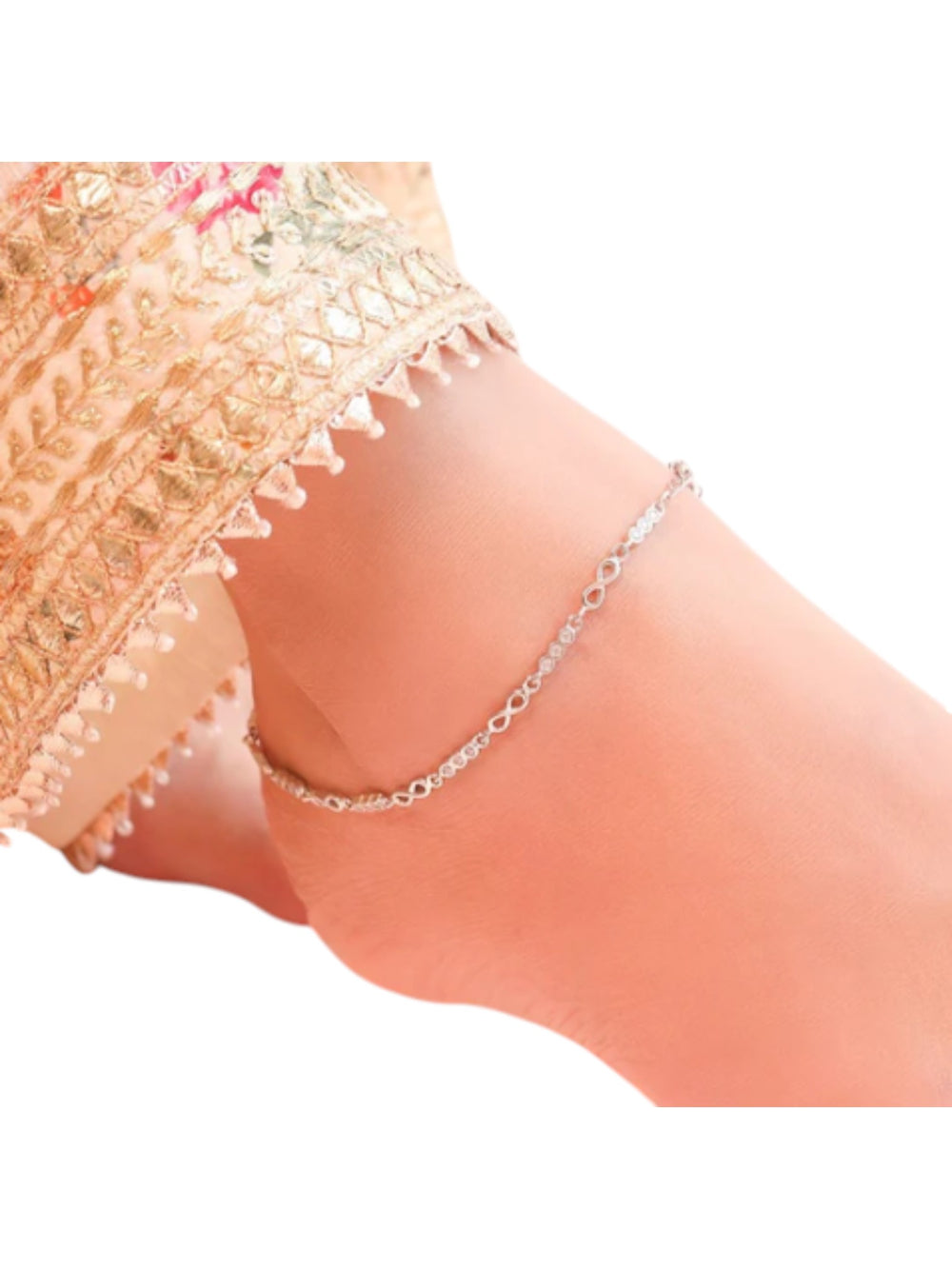 Infinity Cubic Zirconia Rhodium Plated 925 Sterling Silver Anklet By Kesardeep Impex For Women