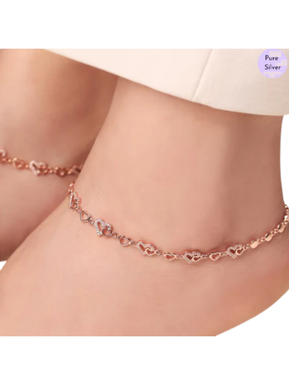 Heartfelt Charm Rose Gold Plated 925 Sterling Silver Anklet By Kesardeep Impex For Women