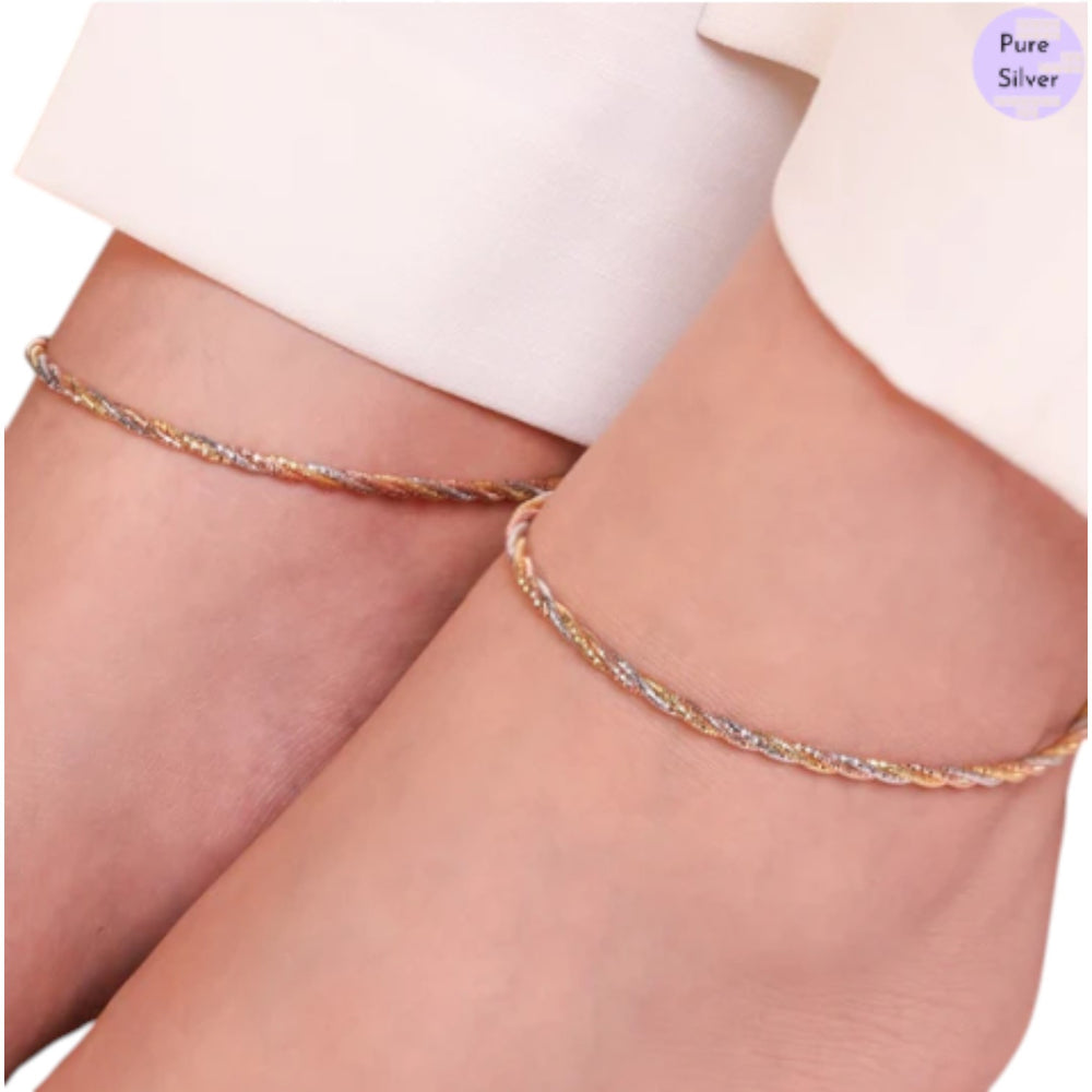 Triple Tone Weave Chain 925 Sterling Silver Anklet By Kesardeep Impex For Women