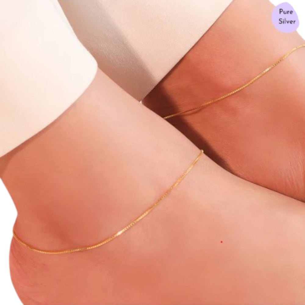 Sleek Shimmer Gold-Plated 925 Sterling Silver Snake Chain Anklet By Kesardeep Impex For Women