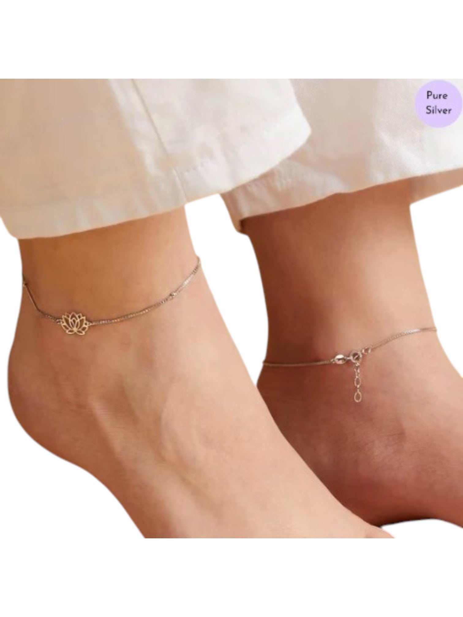 Floral Rhodium Plated 925 Sterling Silver Anklet By Kesardeep Impex For Women