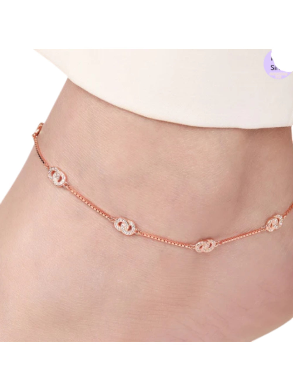 Double Circle CZ Rose Gold Plated 925 Sterling Silver Anklet By Kesardeep Impex For Women