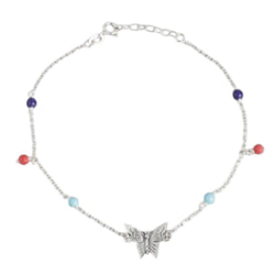Rainbow Butterfly Rhodium Plated 925 Sterling Silver Anklet By Kesardeep Impex For Women