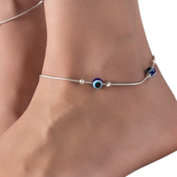Evil Eye Beaded Rhodium Plated 925 Sterling Silver Chain Anklet By Kesardeep Impex For Women