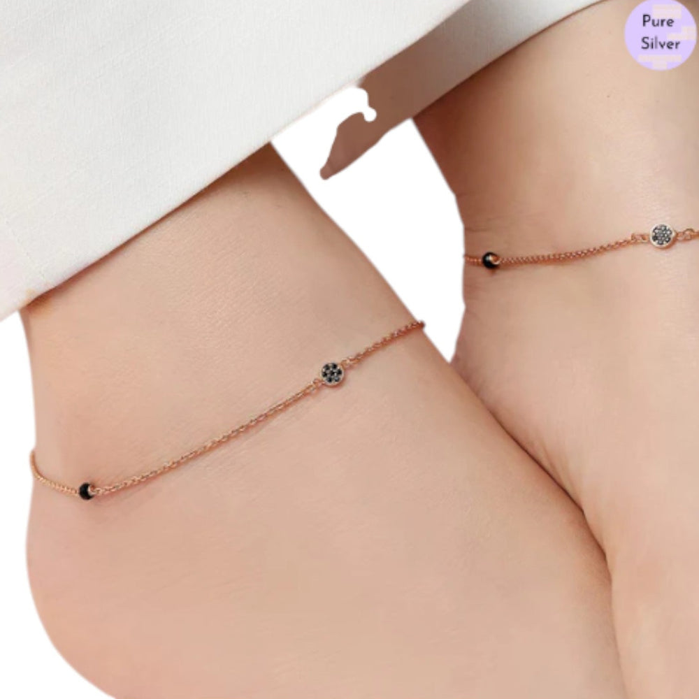 Enchanting Charm Rose Gold Plated 925 Sterling Silver Adjustable Link Chain Anklet By Kesardeep Impex For Women