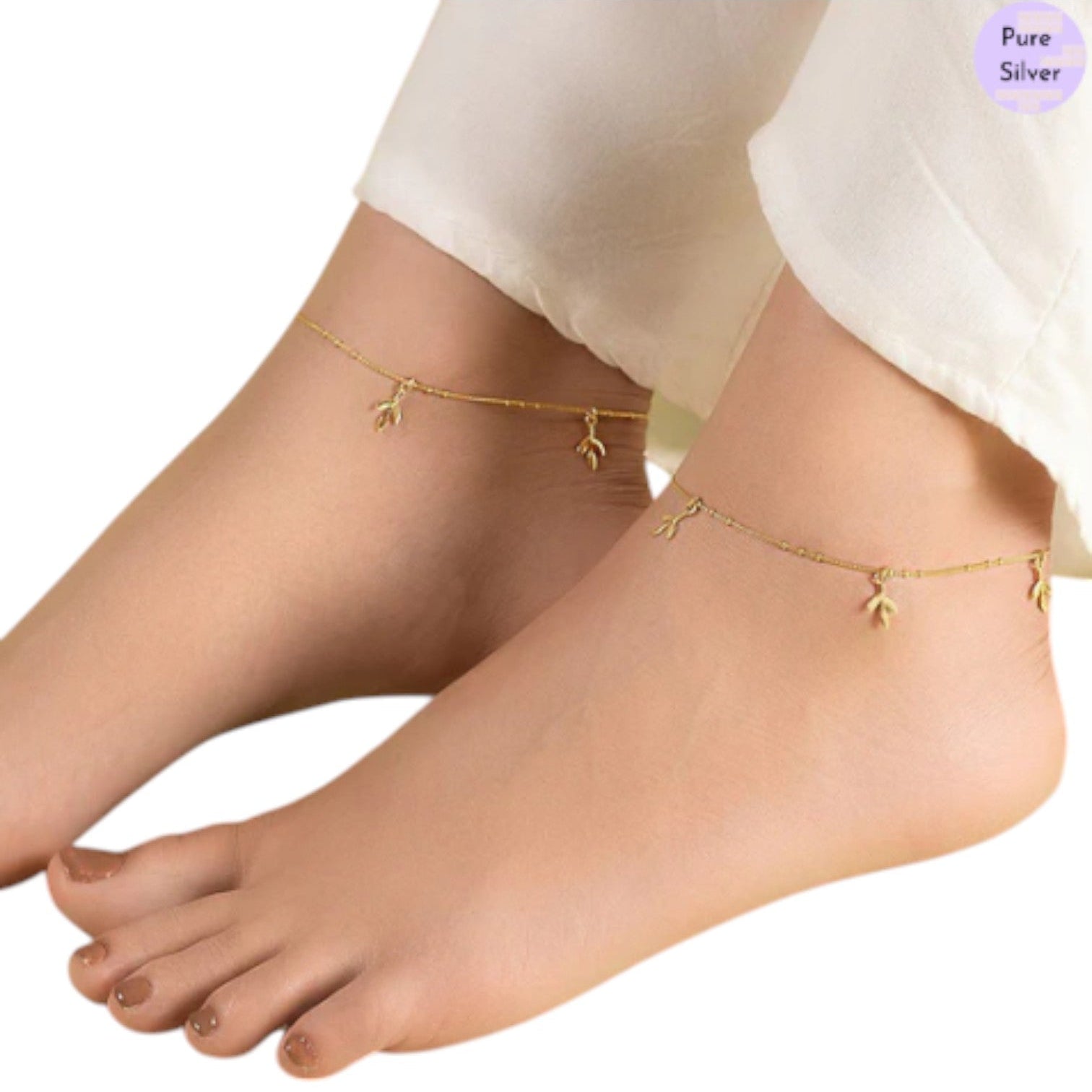 Gilded Leaves Elegance Gold-Plated 925 Sterling Silver Leaf Anklet By Kesardeep Impex For Women