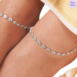 Floral Green Cz Rhodium Plated 925 Sterling Silver Anklet By Kesardeep Impex For Women