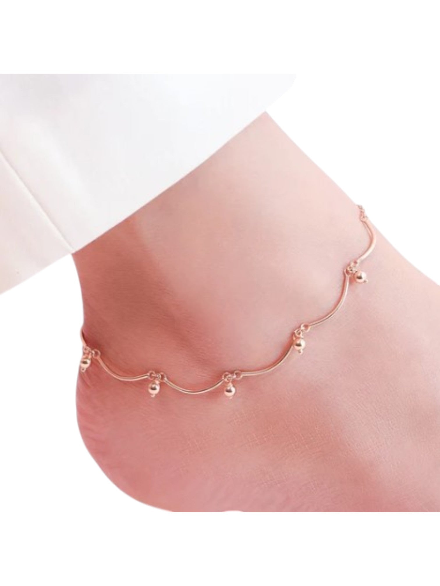 Rose Gold Beaded 925 Sterling Silver Anklet By Kesardeep Impex For Women