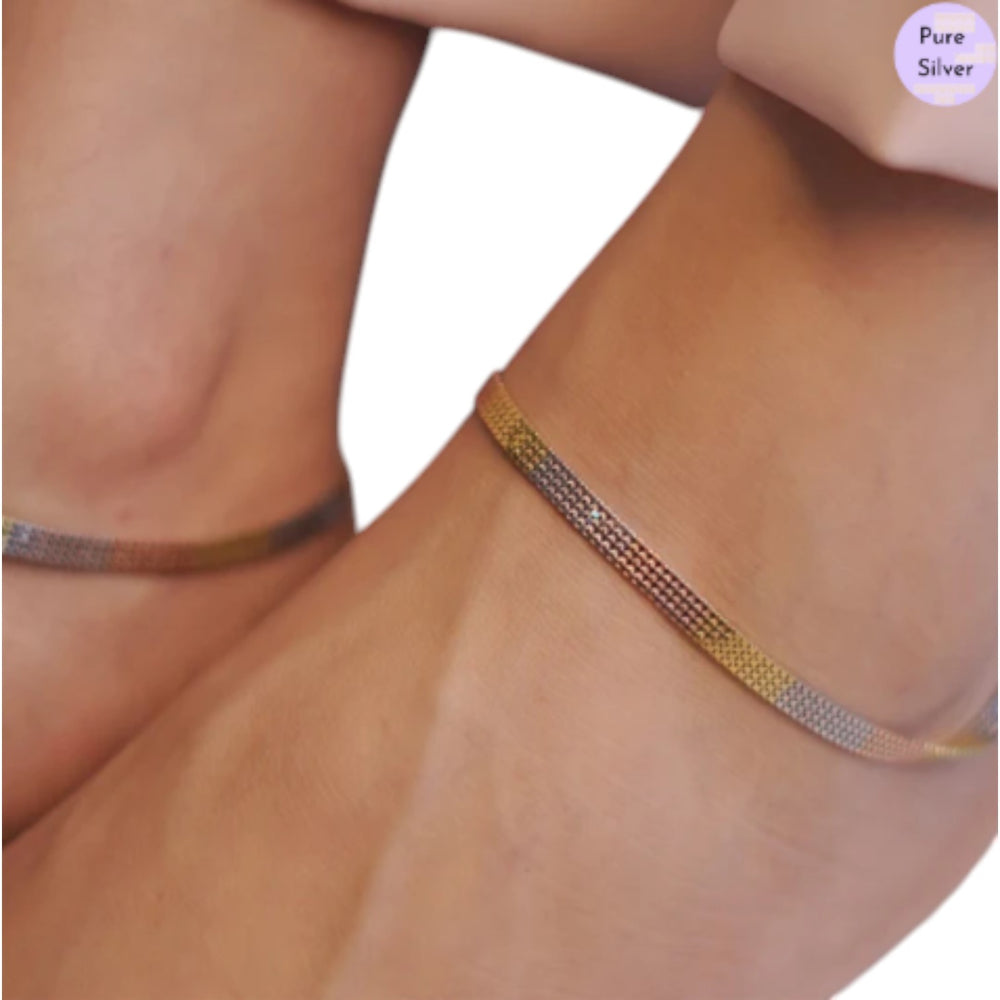 Multi Toned 925 Sterling Silver Anklet  By Kesardeep Impex For Women