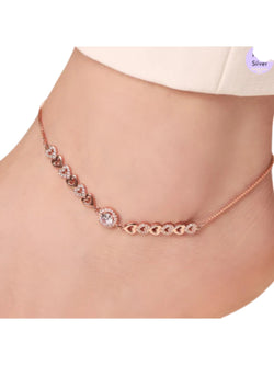 Heart Cubic Zirconia Rose Gold Plated 925 Sterling Silver Anklet By Kesardeep Impex For Women