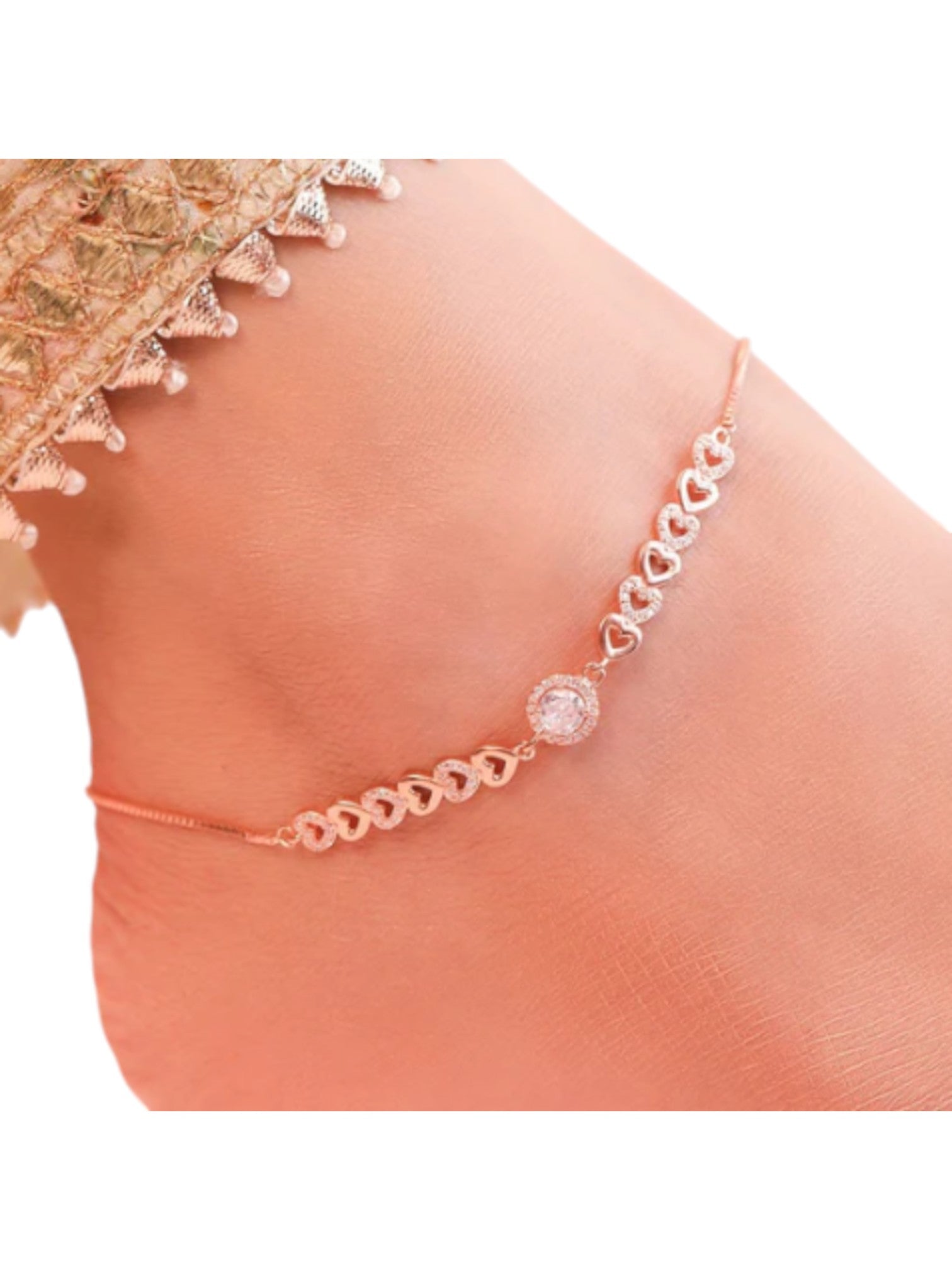 Heart Cubic Zirconia Rose Gold Plated 925 Sterling Silver Anklet By Kesardeep Impex For Women