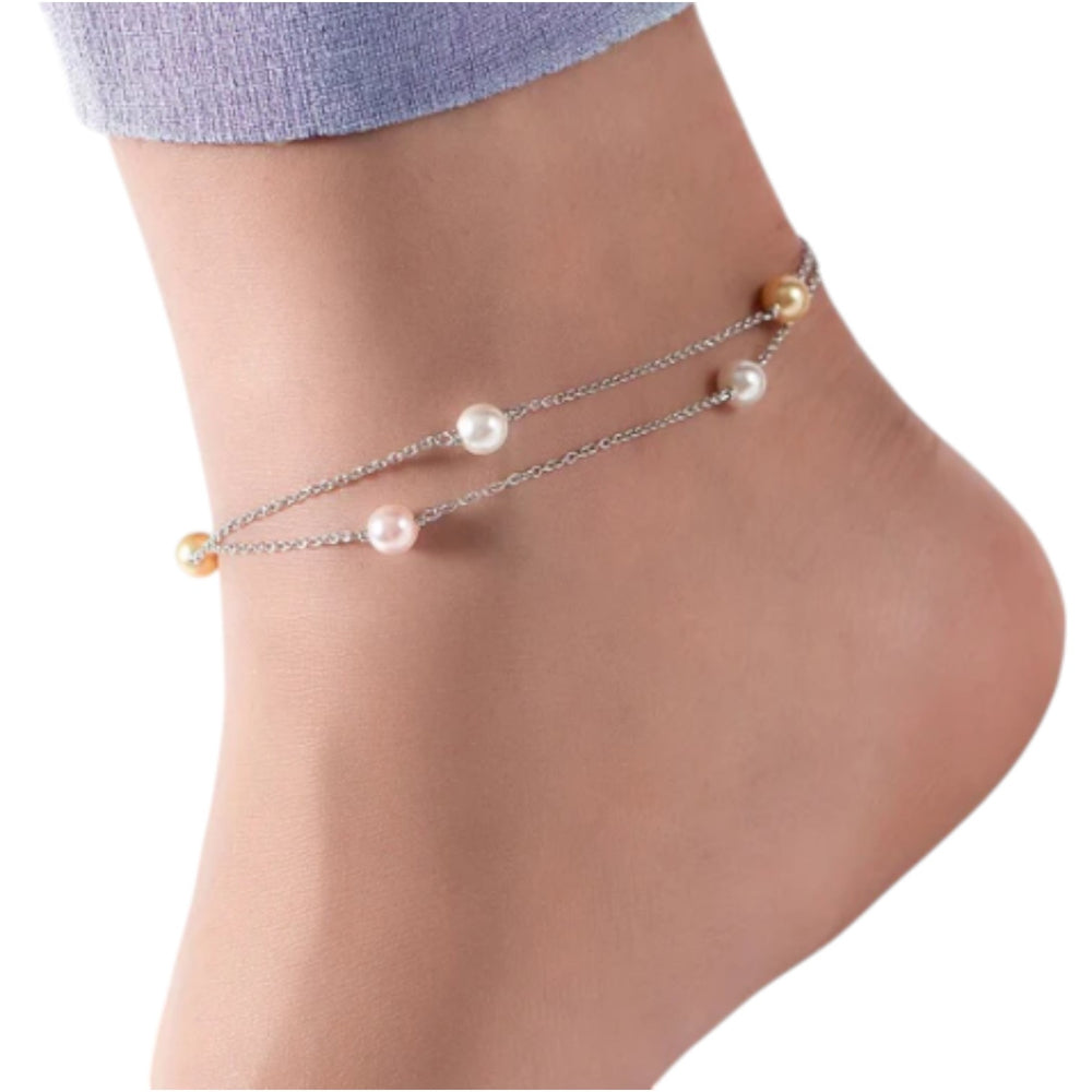 925 Sterling Silver Pearls Rhodium-Plated Anklets By Kesardeep Impex For Women