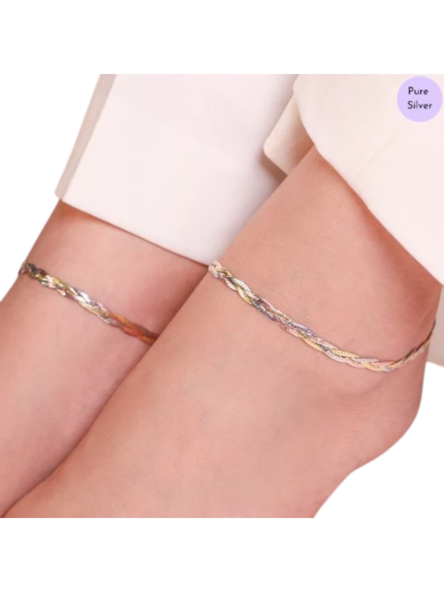 Triple Tone Braided 925 Silver Anklet By Kesardeep Impex For Women